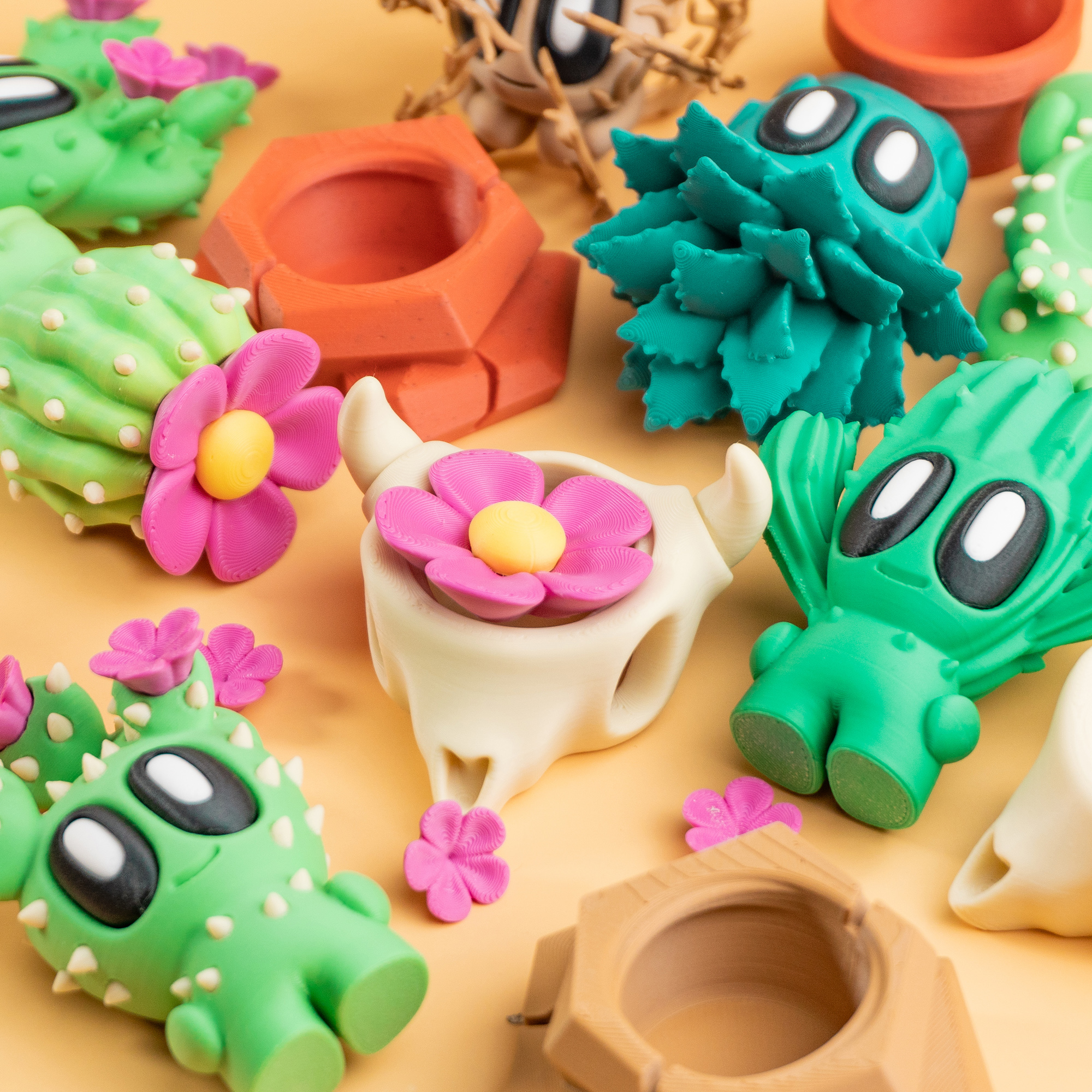 Blob Plants - Desert Series - Mini Plant Collectible Art Toy with Skull Container 3D 3MF Model — view 3