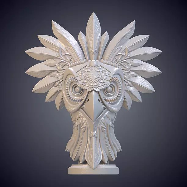 Stylized Owl Chief Totem Bust Statue PM-951 3D BLEND Model