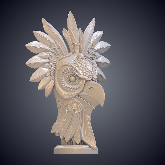Stylized Owl Chief Totem Bust Statue PM-951 3D BLEND Model — view 3