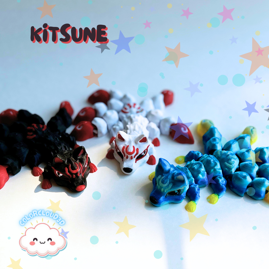 Kitsune Fox - Flexi - Ninetails 3D 3MF Model