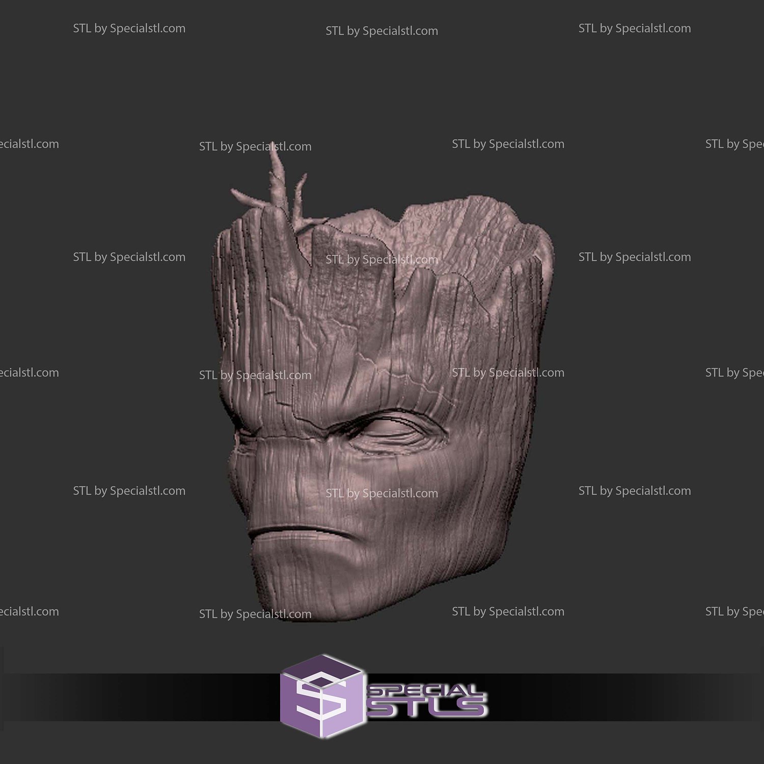 Custom Head STL Groot Angry 3D Model — view 3