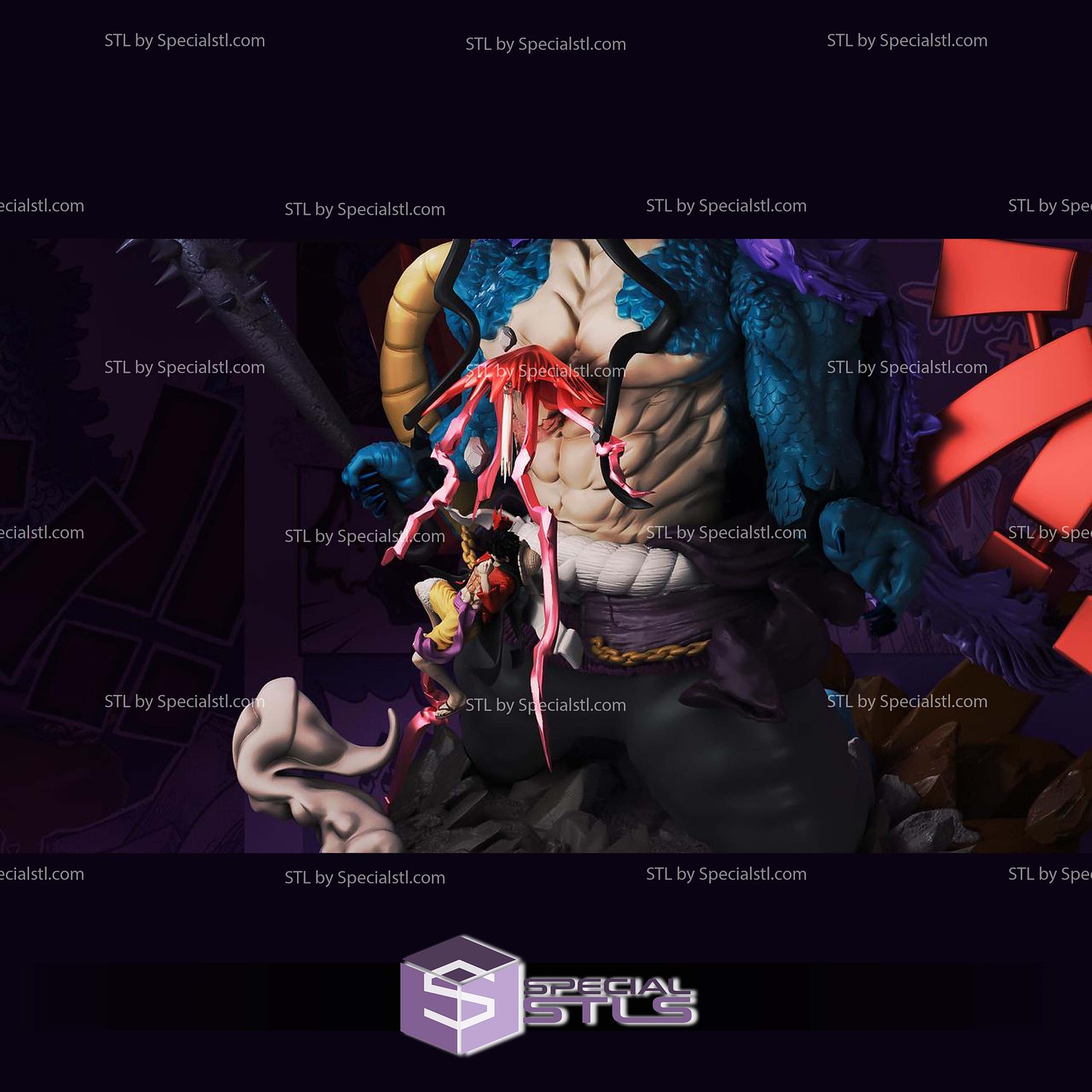 Luffy Battle Kaido STL Files 3D Model — view 2