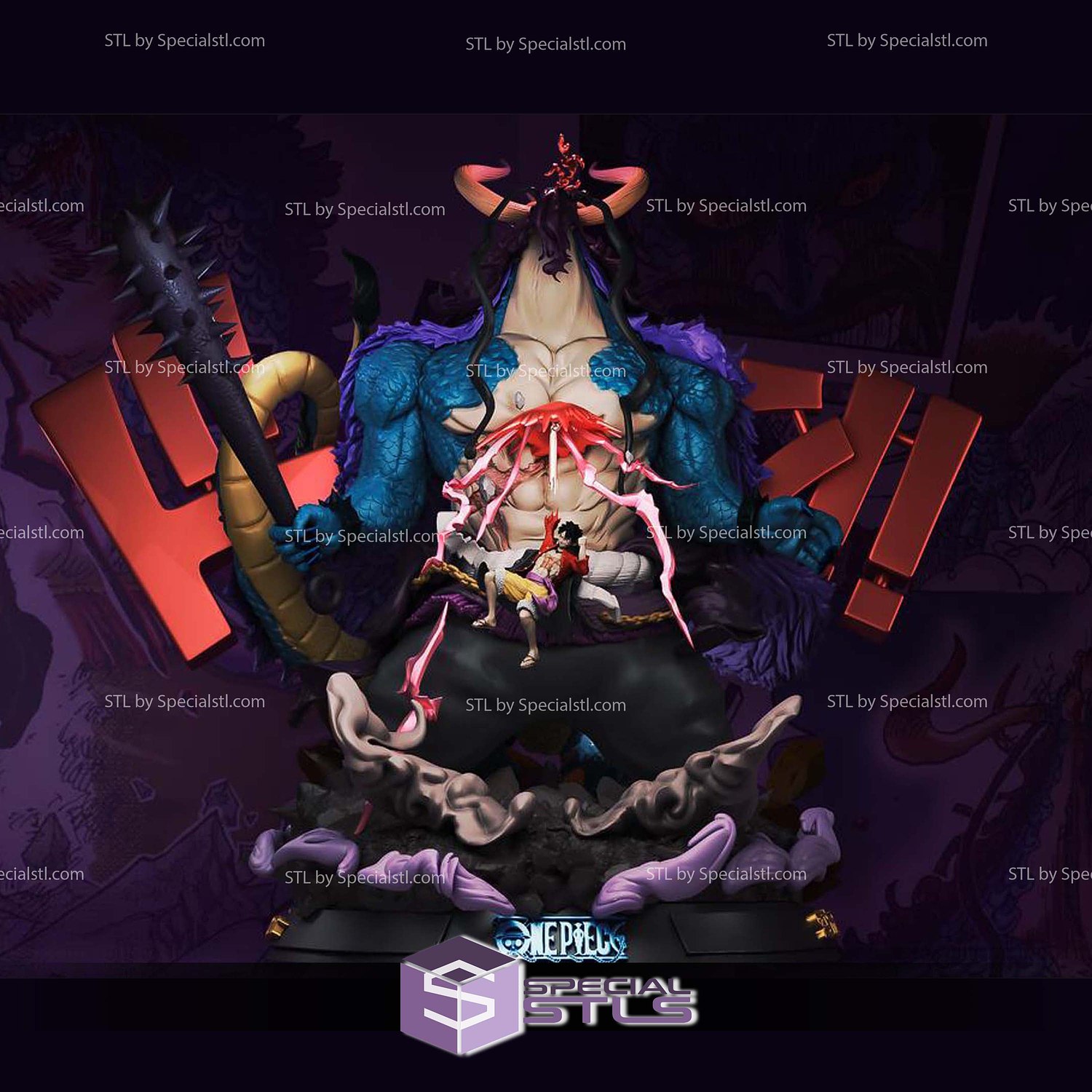 Luffy Battle Kaido STL Files 3D Model — view 4