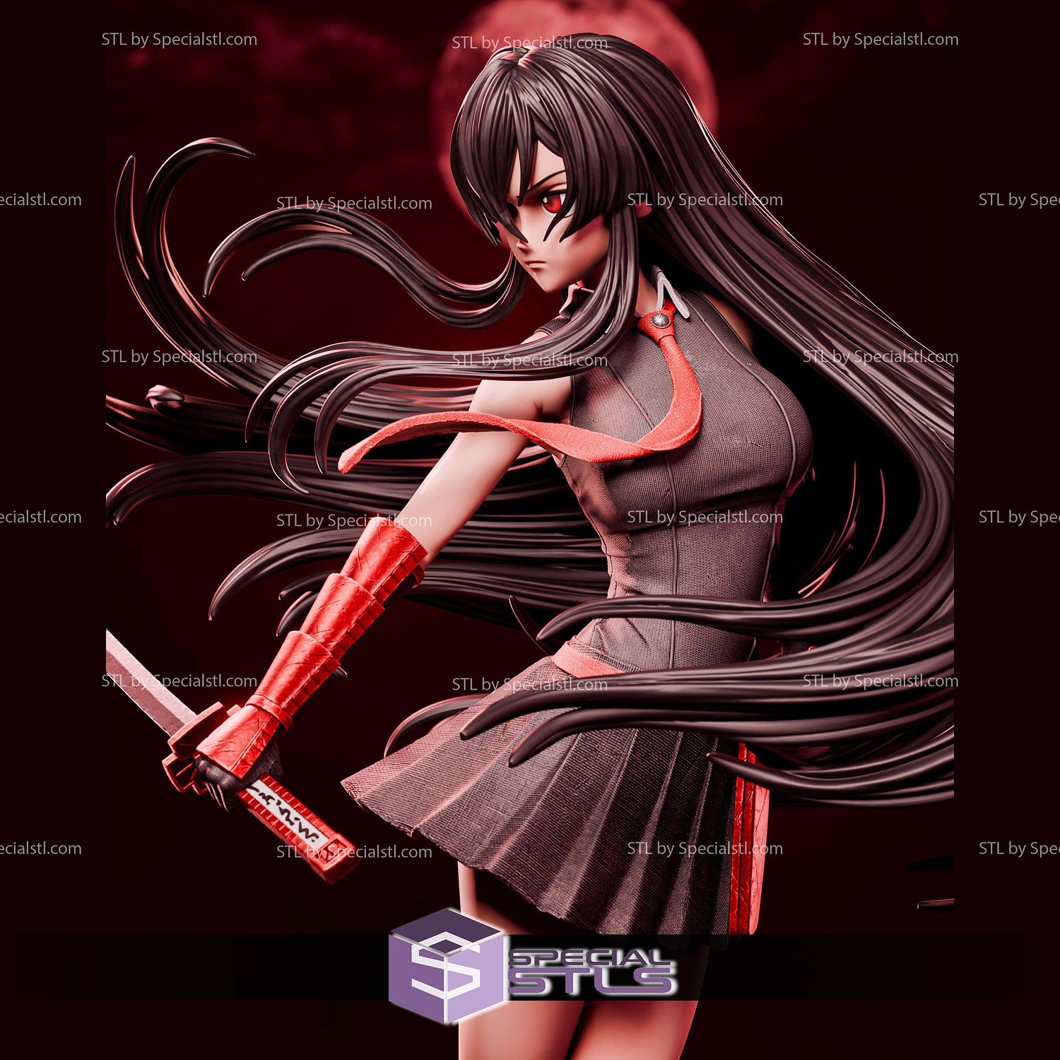 Akame Akame Ga Kill Red 1-6 STL Files 3D Model — view 6