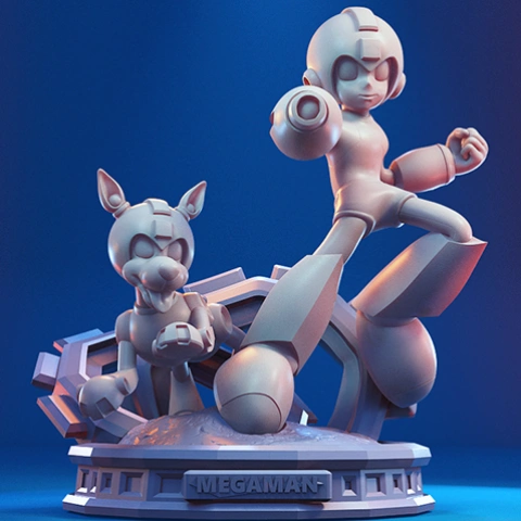 Mega Man \u0026 Rush in Diorama 3D Printer Files | Assembly STL Model