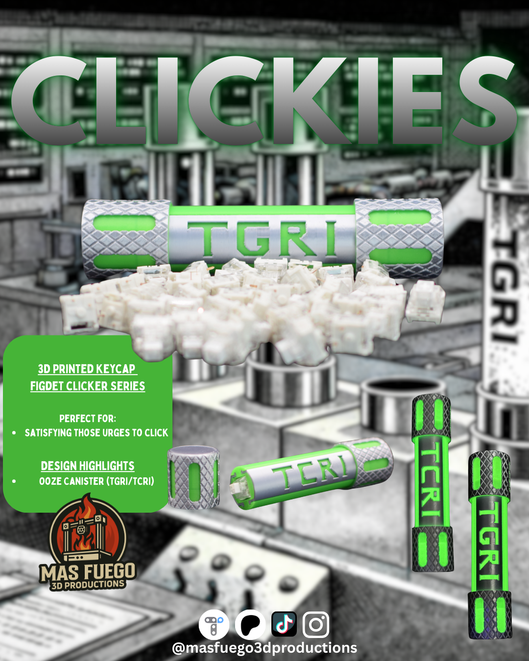 TMNT Ooze Canister - Clickies - Keycap Fidget Clicker 3D STL Model — view 2