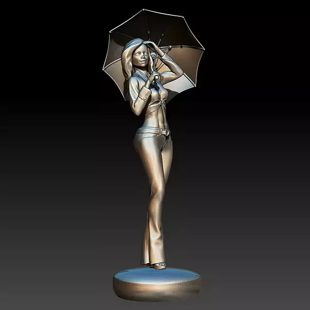 Girl with an umbrella 3D STL Model