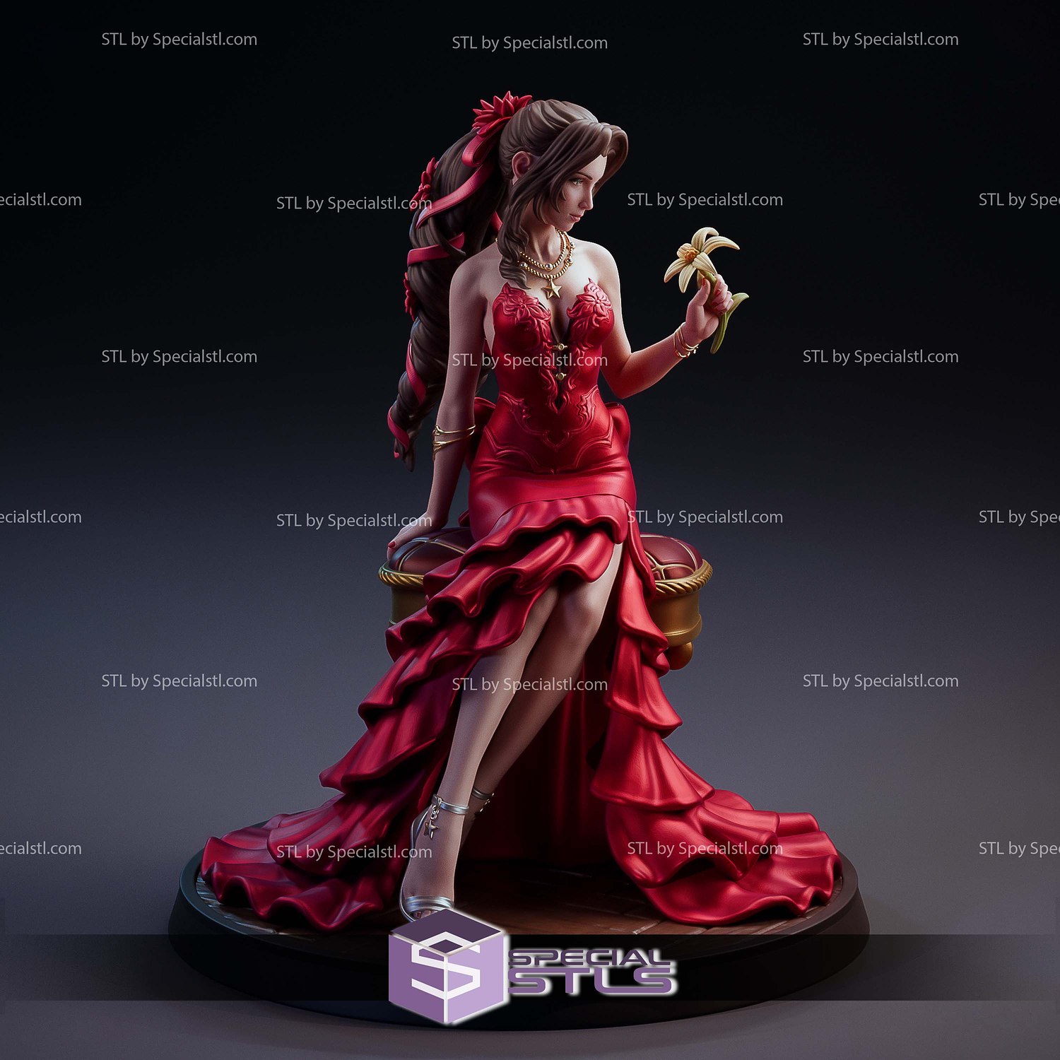 Aerith in Red Dress STL Files 3D Model — view 3