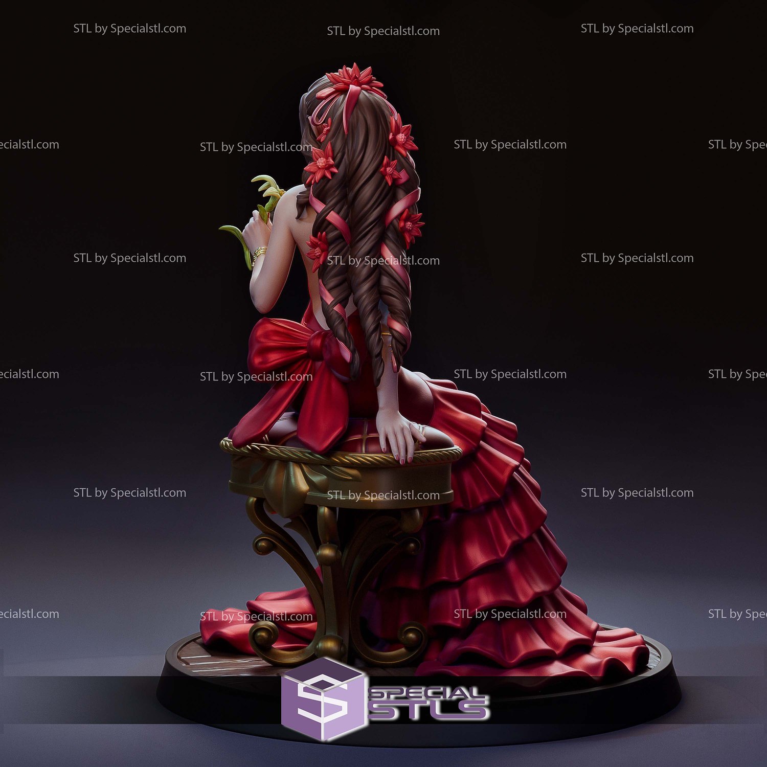 Aerith in Red Dress STL Files 3D Model — view 5