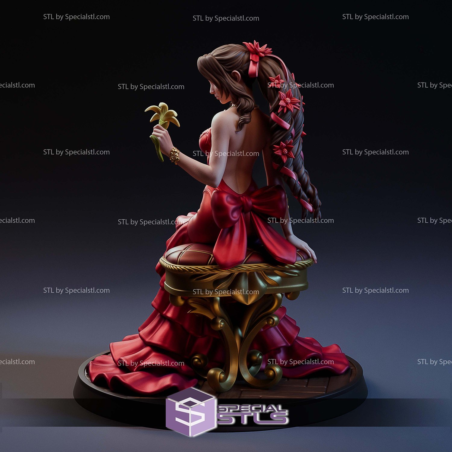 Aerith in Red Dress STL Files 3D Model — view 6