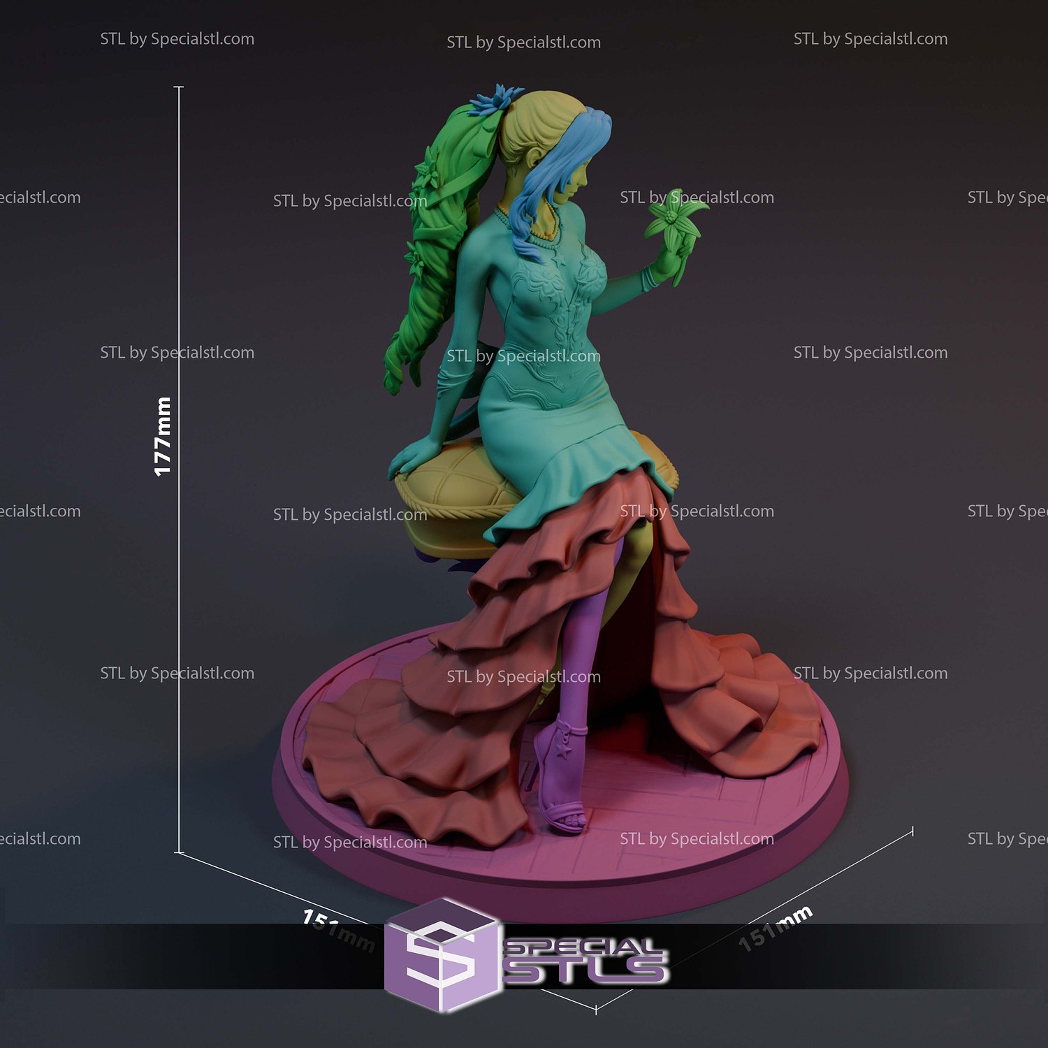 Aerith in Red Dress STL Files 3D Model — view 7