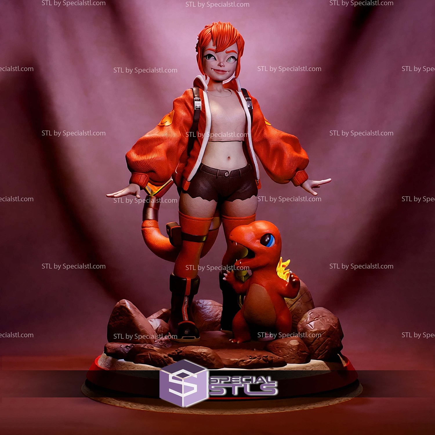 PokeGal Charmander Girl Fanart STL Files 3D Model — view 2