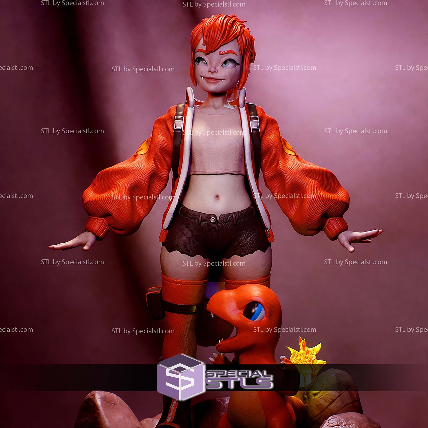 PokeGal Charmander Girl Fanart STL Files 3D Model — view 5