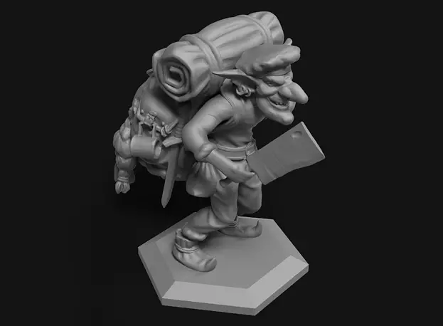Goblin man with backpack carrying knife 3D ZTL Model