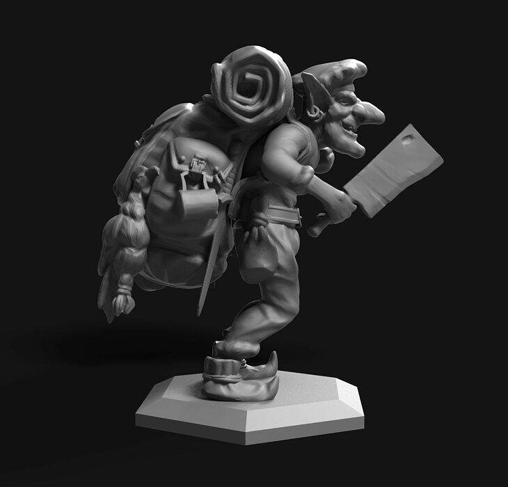 Goblin man with backpack carrying knife 3D ZTL Model — view 2
