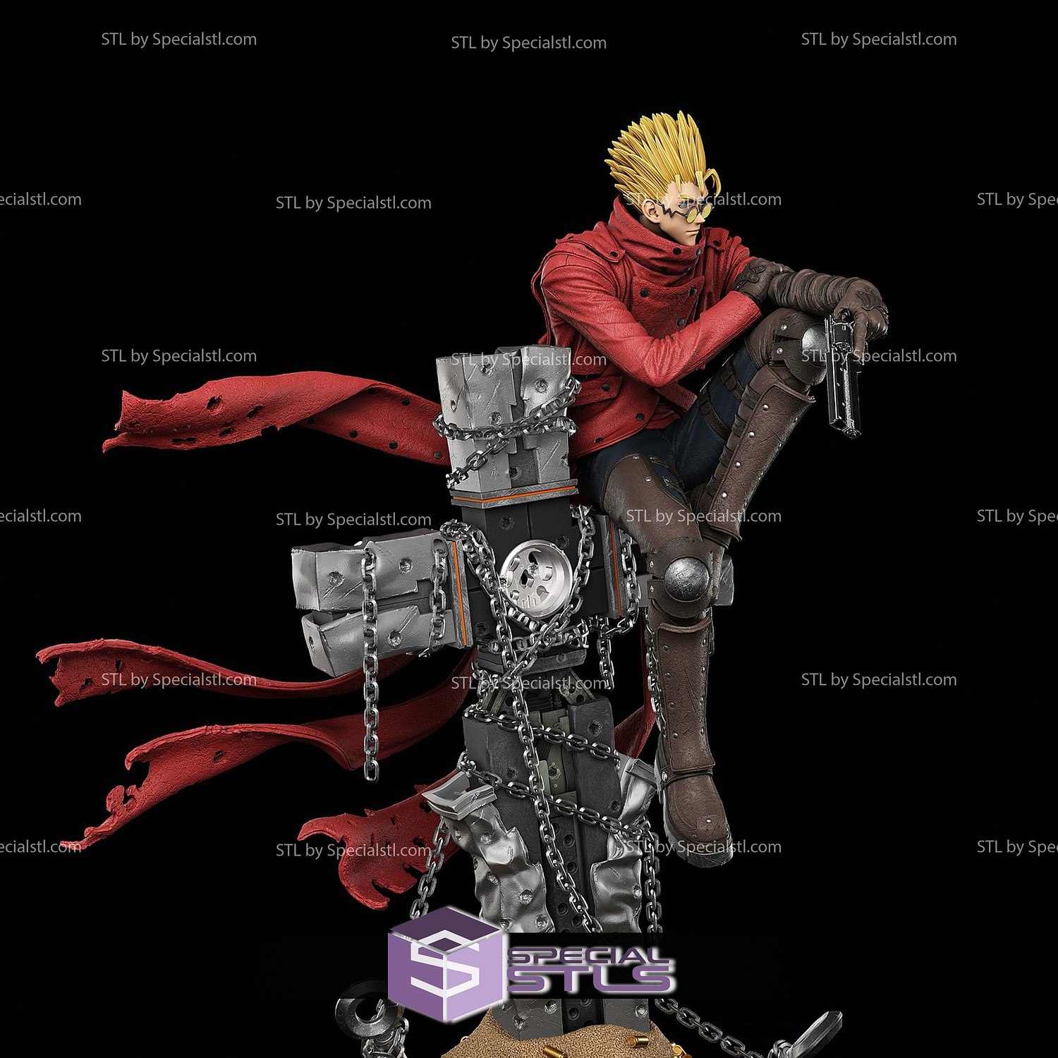 Vash the Stampede on Cross STL Files 3D Model — view 4