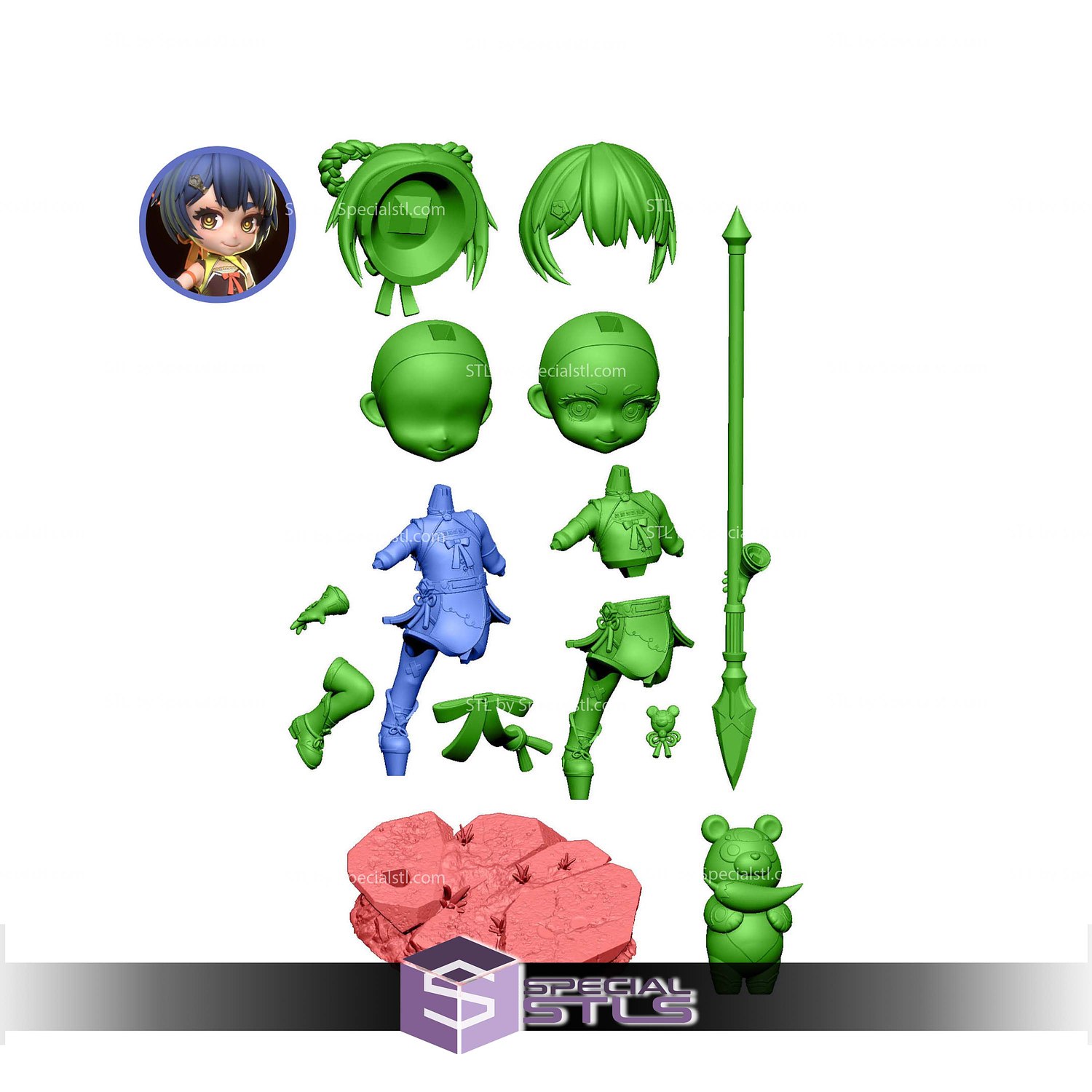 Xiangling Chibi Genshin Impact STL Files 3D Model — view 7