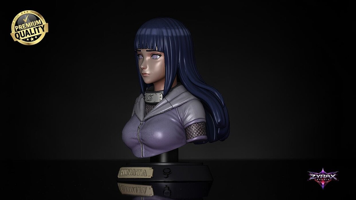 Hinata Hyuga Bust STL Naruto 3D Print OBJ Model — view 2