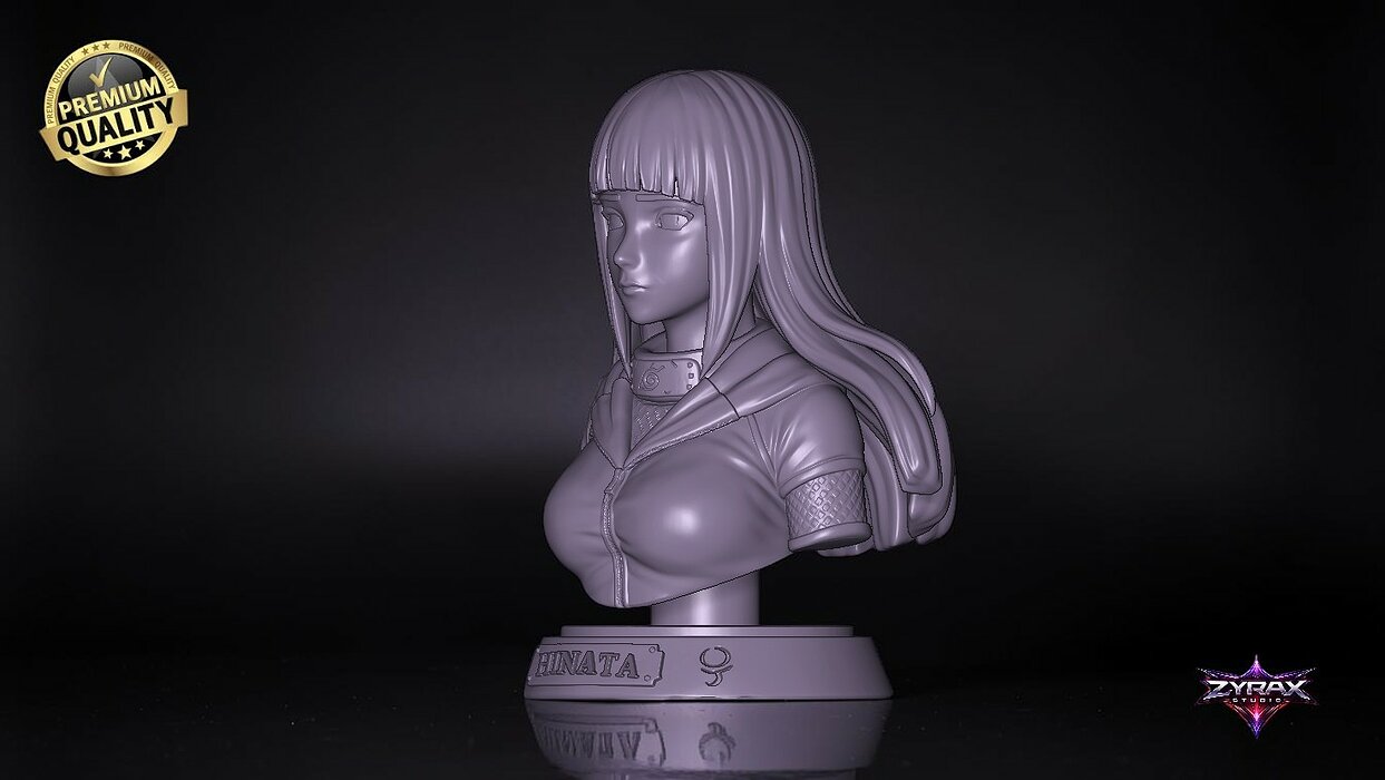 Hinata Hyuga Bust STL Naruto 3D Print OBJ Model — view 4