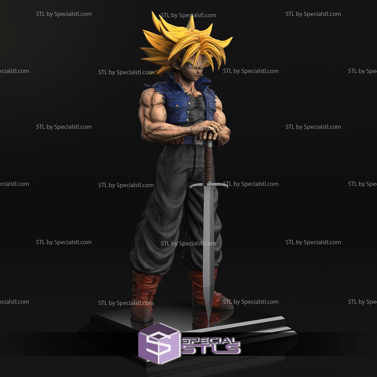 Future Trunks Stand with Sword 3D Printer Files STL Model — view 2