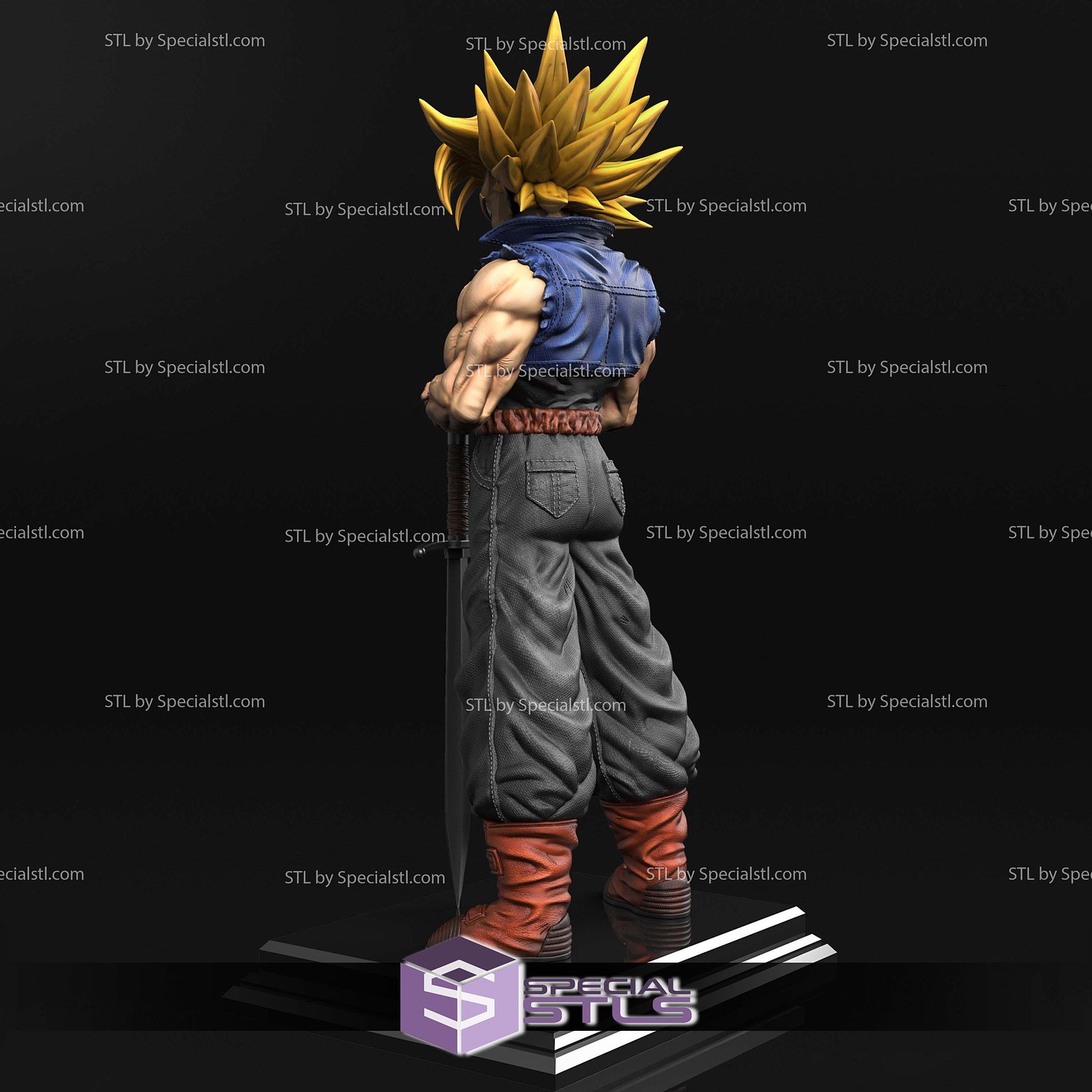 Future Trunks Stand with Sword 3D Printer Files STL Model — view 3
