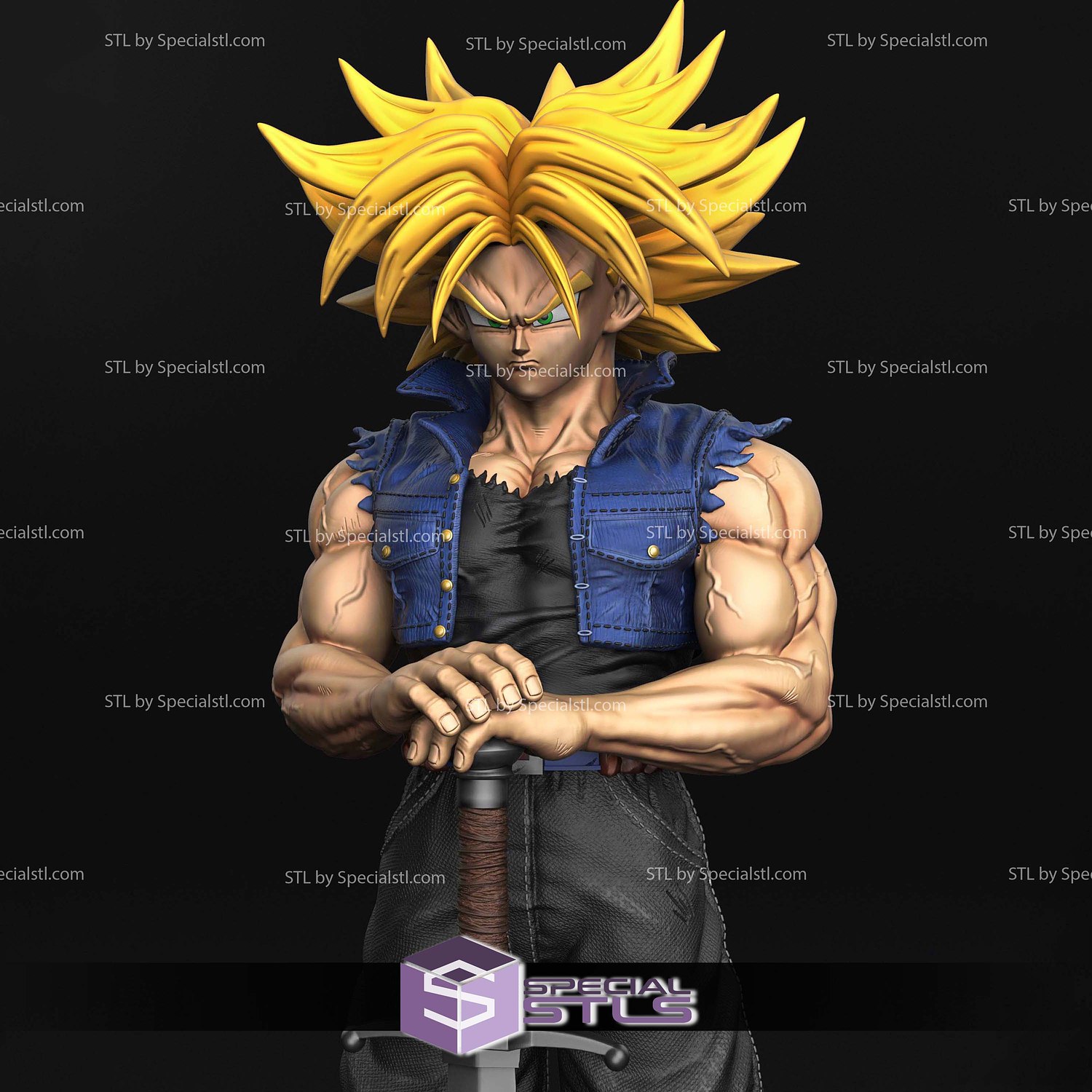 Future Trunks Stand with Sword 3D Printer Files STL Model — view 5