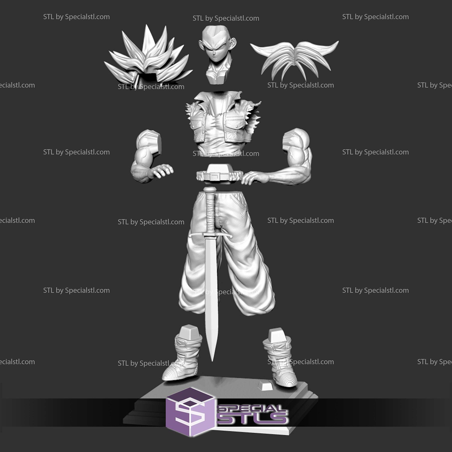 Future Trunks Stand with Sword 3D Printer Files STL Model — view 6