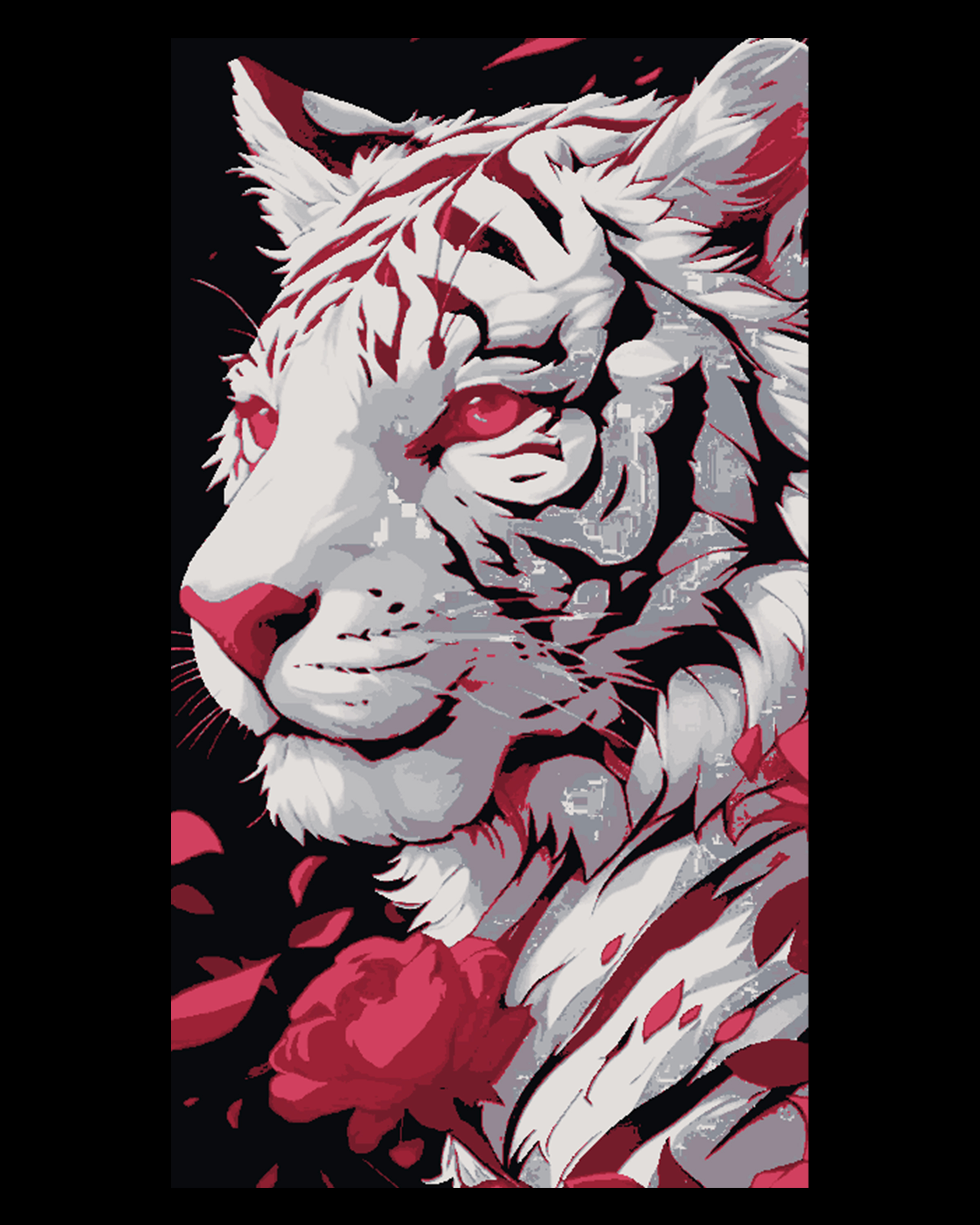 White Tiger among the roses - Hueforge art 3D STL Model