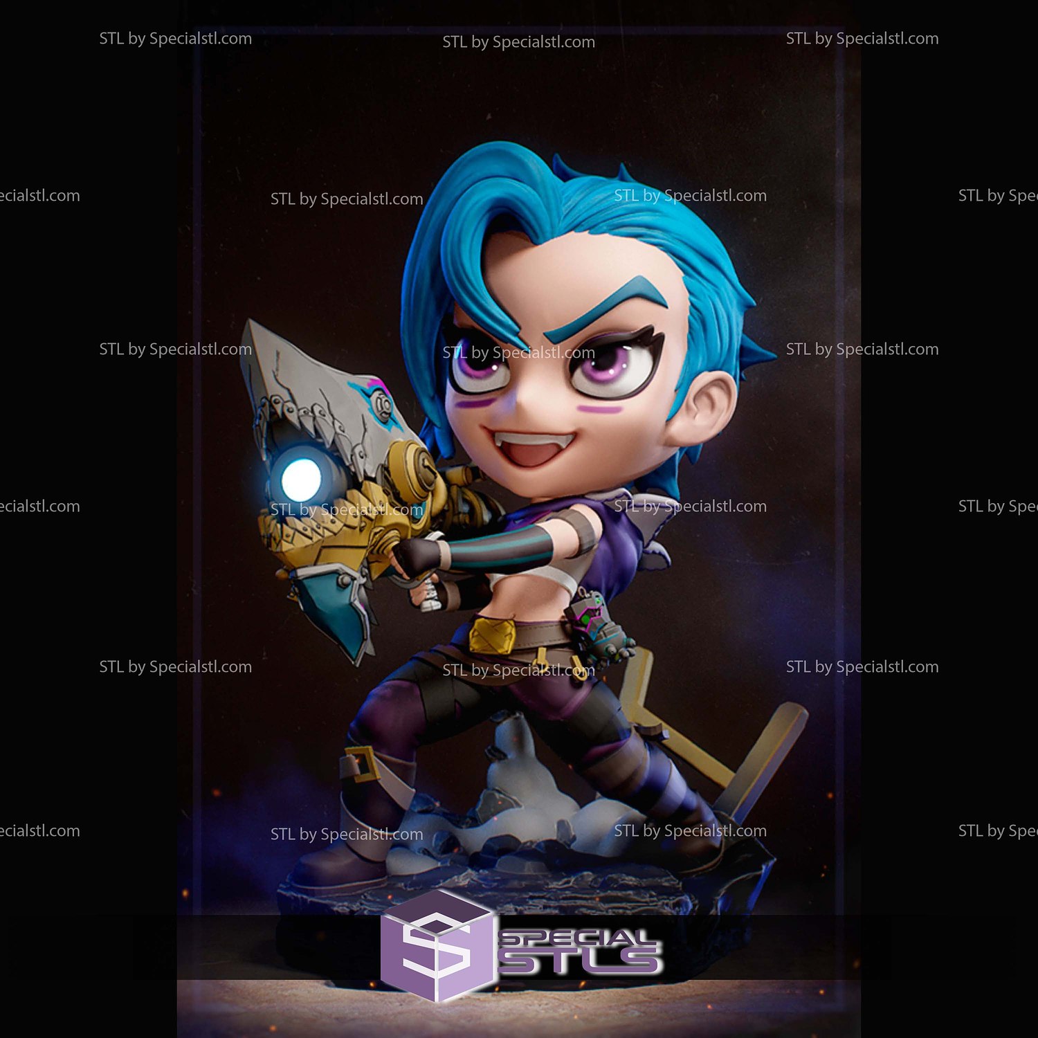 Chibi Jinx and Rhino Gun STL Files 3D Model — view 2