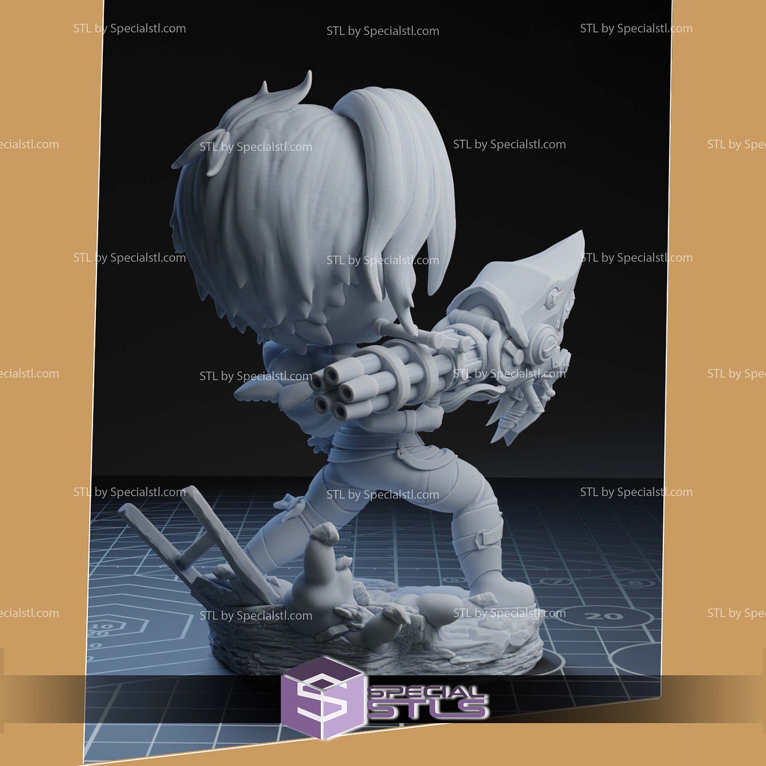 Chibi Jinx and Rhino Gun STL Files 3D Model — view 3