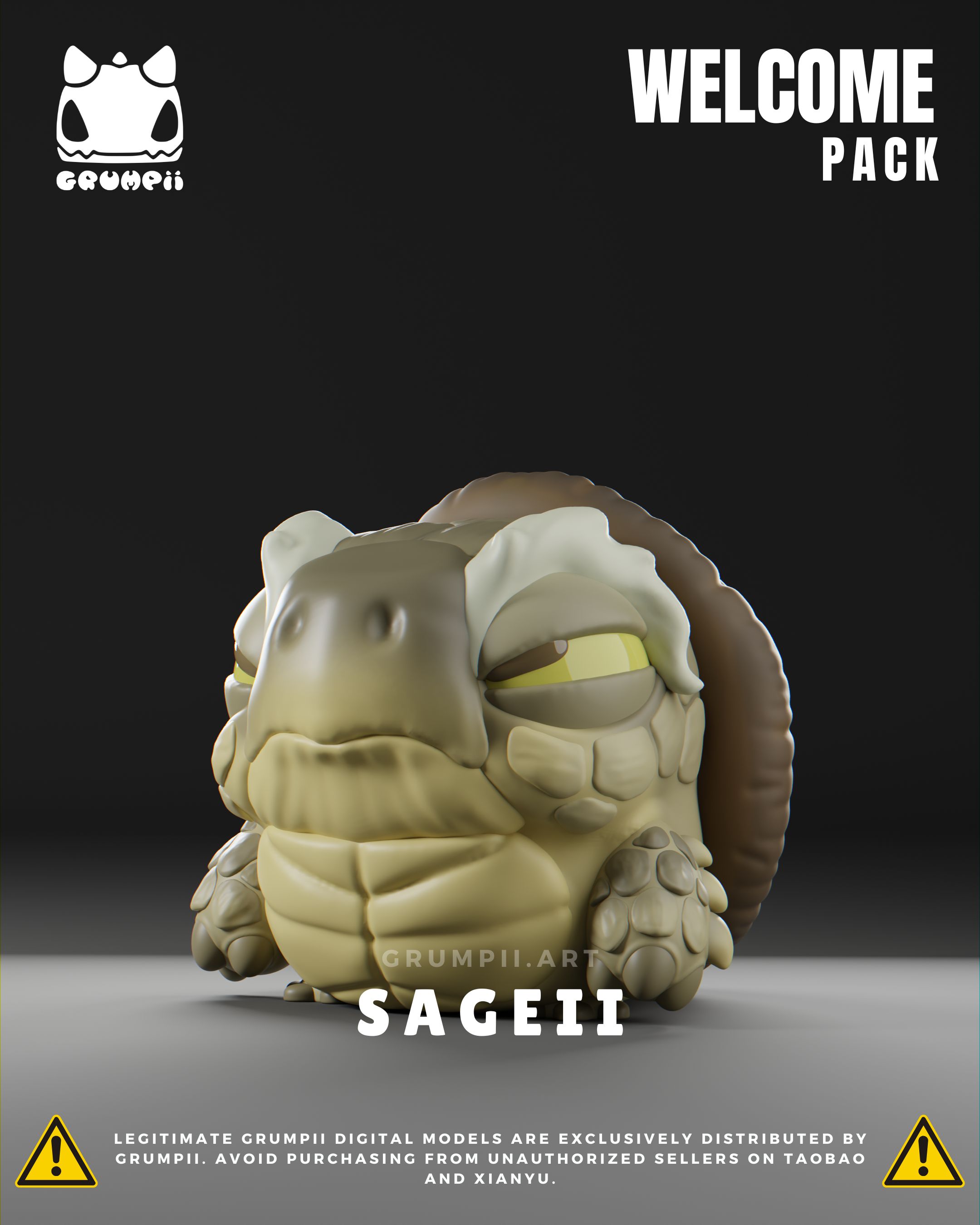 Grumpii 3D Printable Art Toy - Welcome Pack - Sageii STL Model — view 2