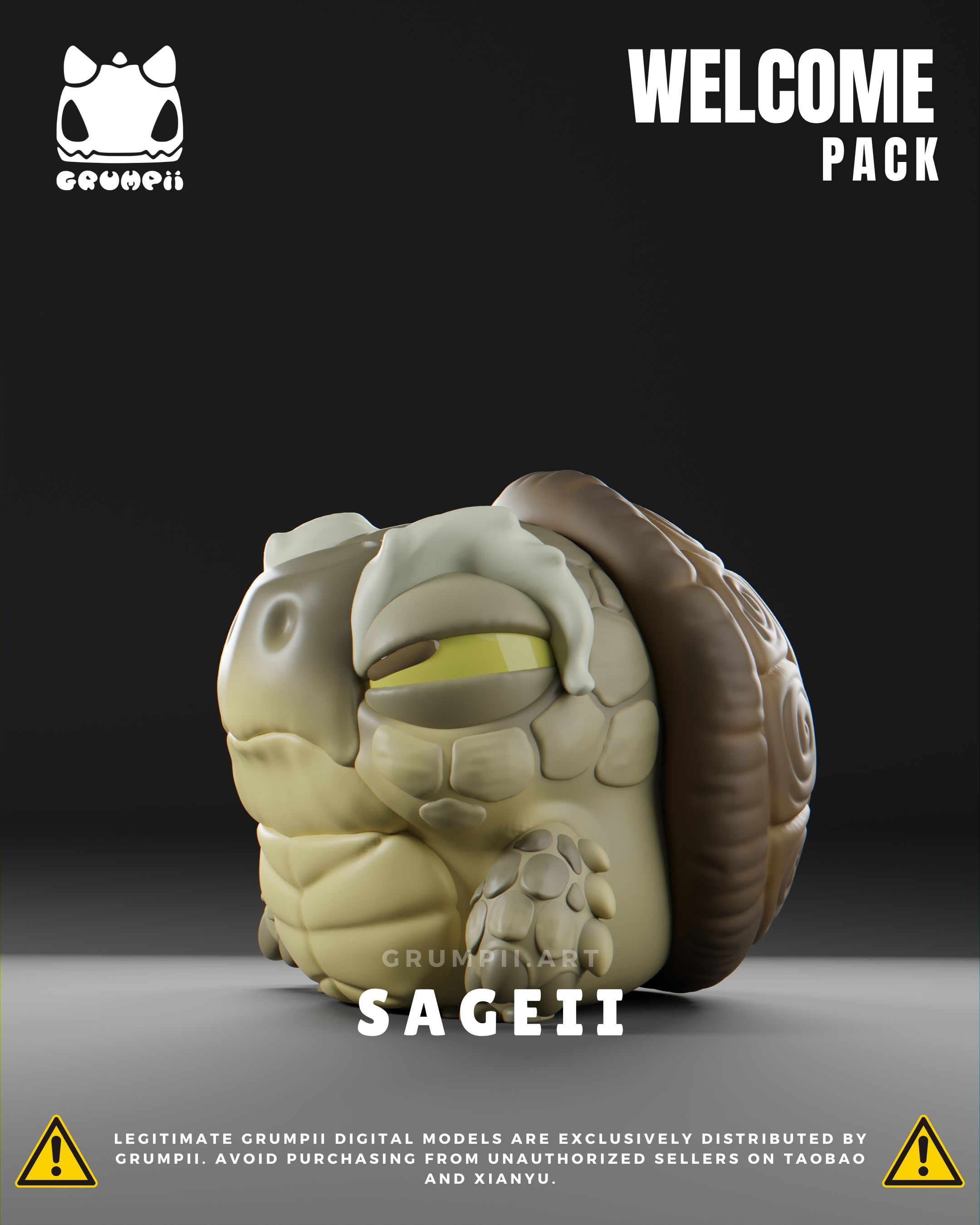 Grumpii 3D Printable Art Toy - Welcome Pack - Sageii STL Model — view 3