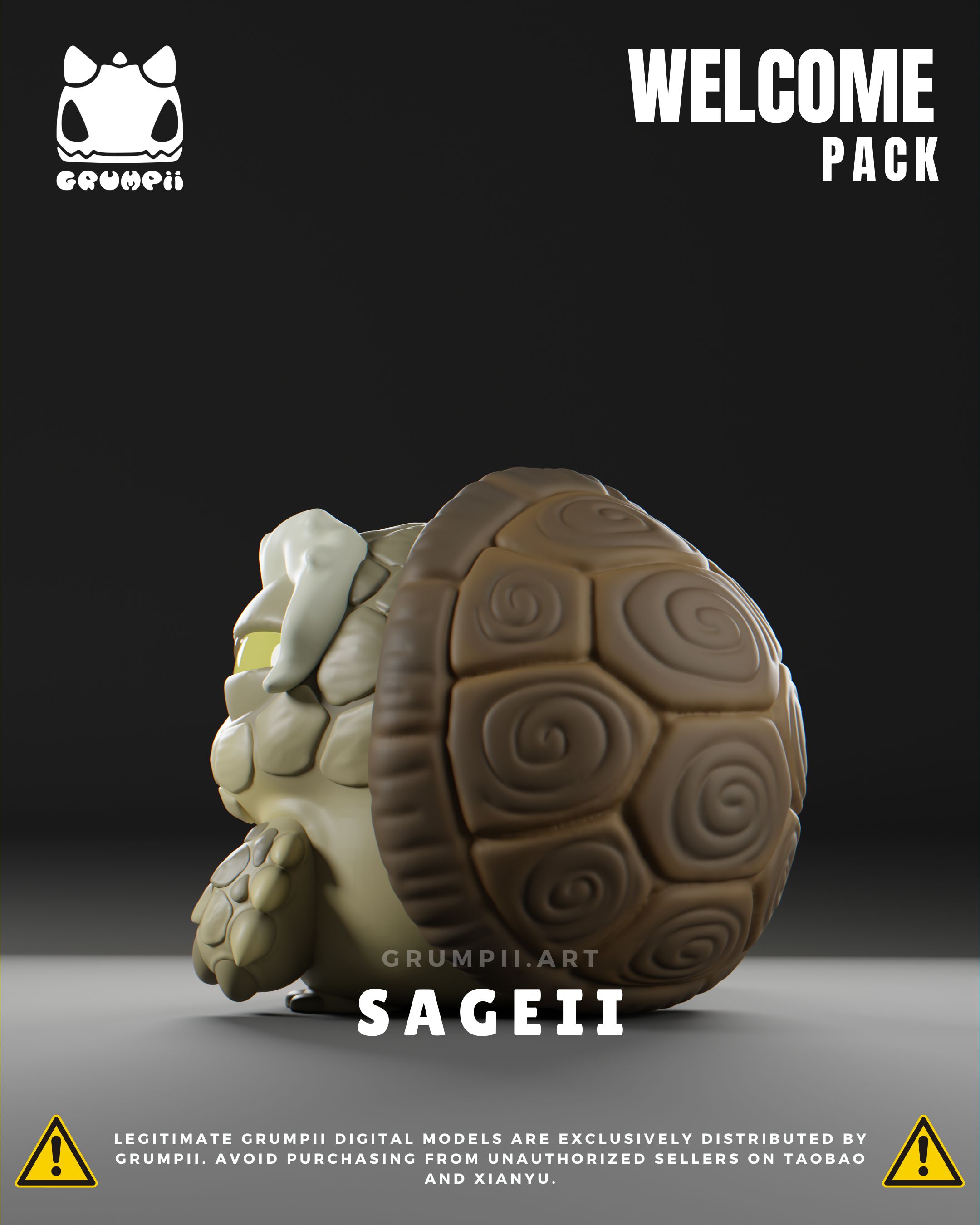 Grumpii 3D Printable Art Toy - Welcome Pack - Sageii STL Model — view 4