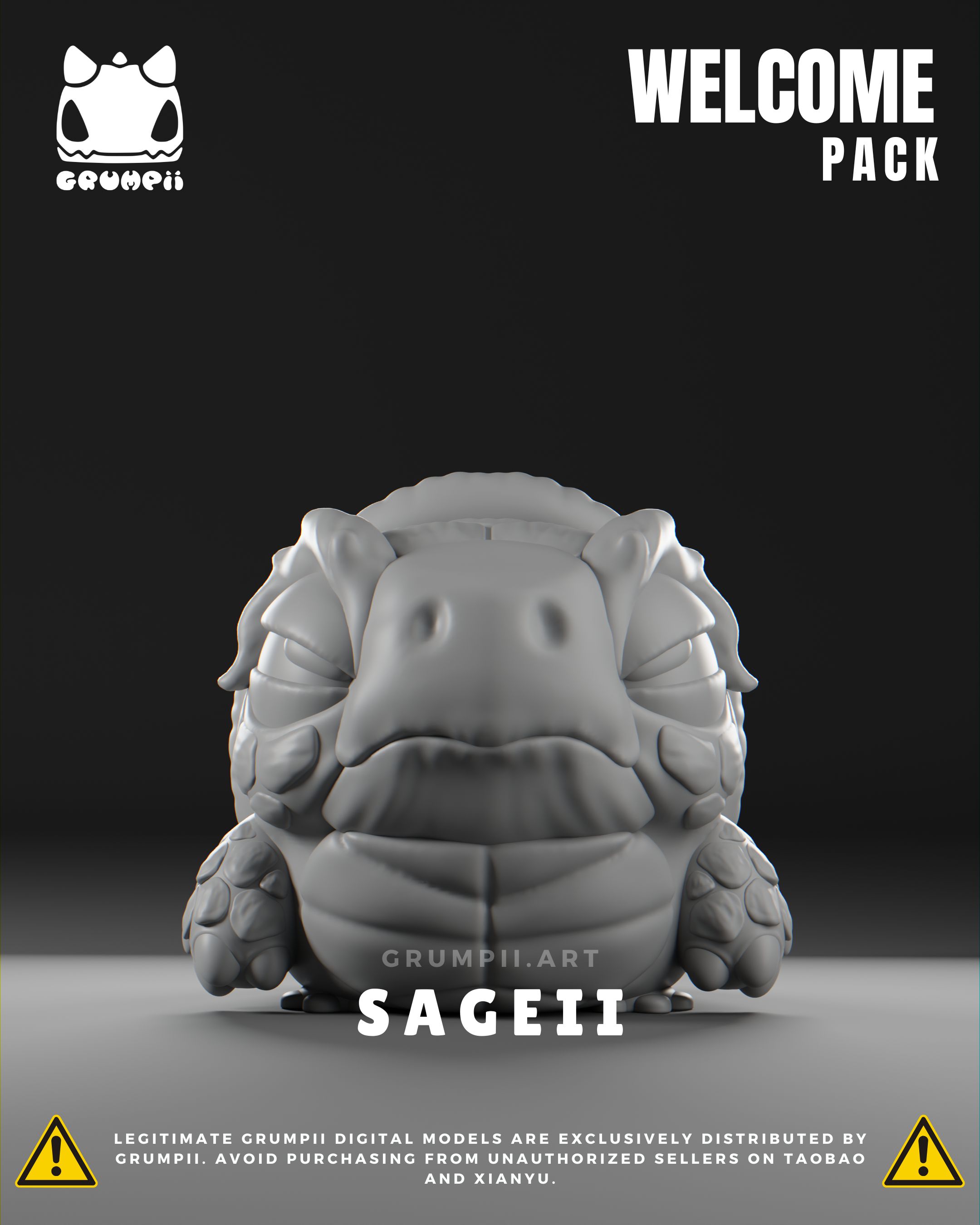 Grumpii 3D Printable Art Toy - Welcome Pack - Sageii STL Model — view 5