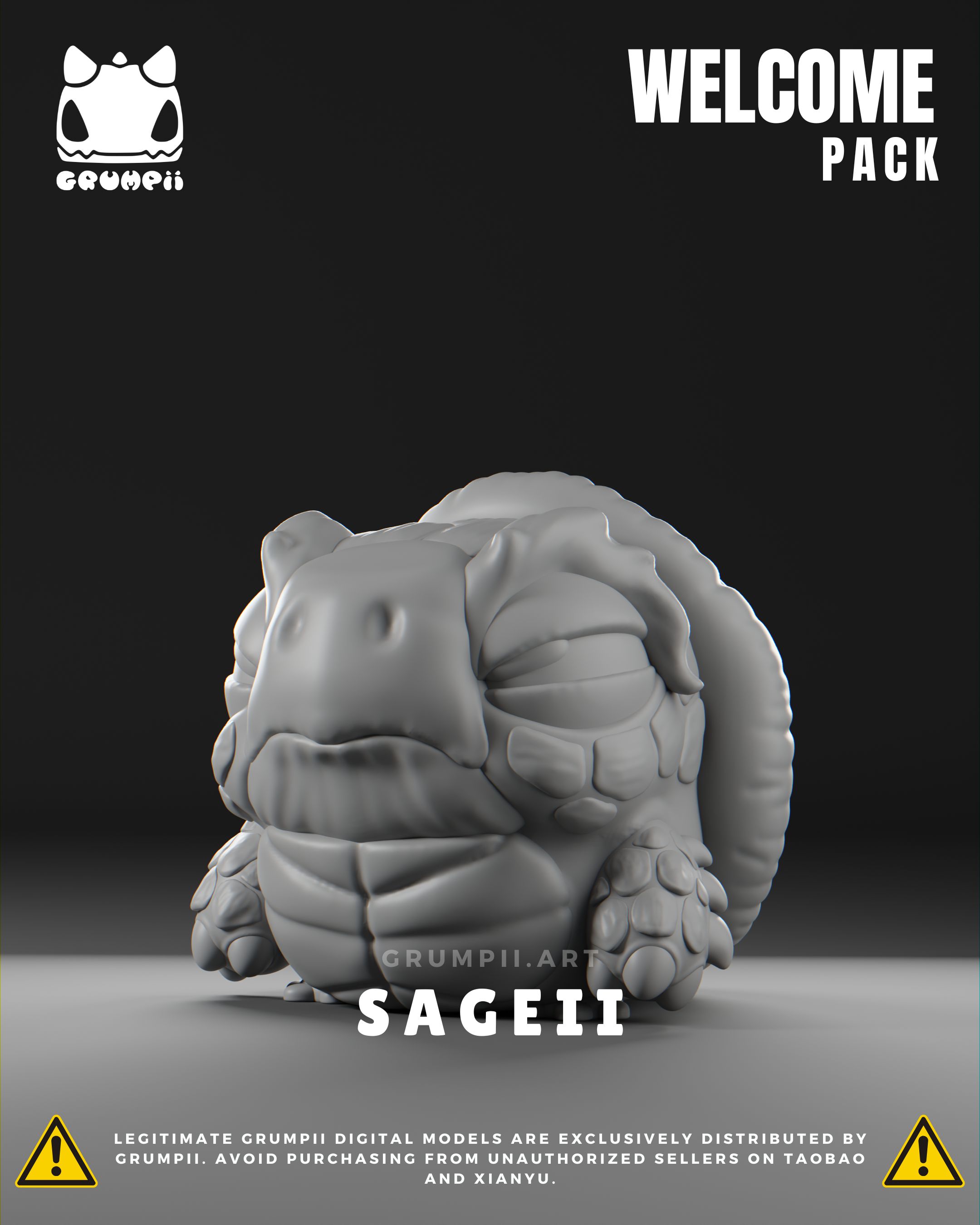 Grumpii 3D Printable Art Toy - Welcome Pack - Sageii STL Model — view 6