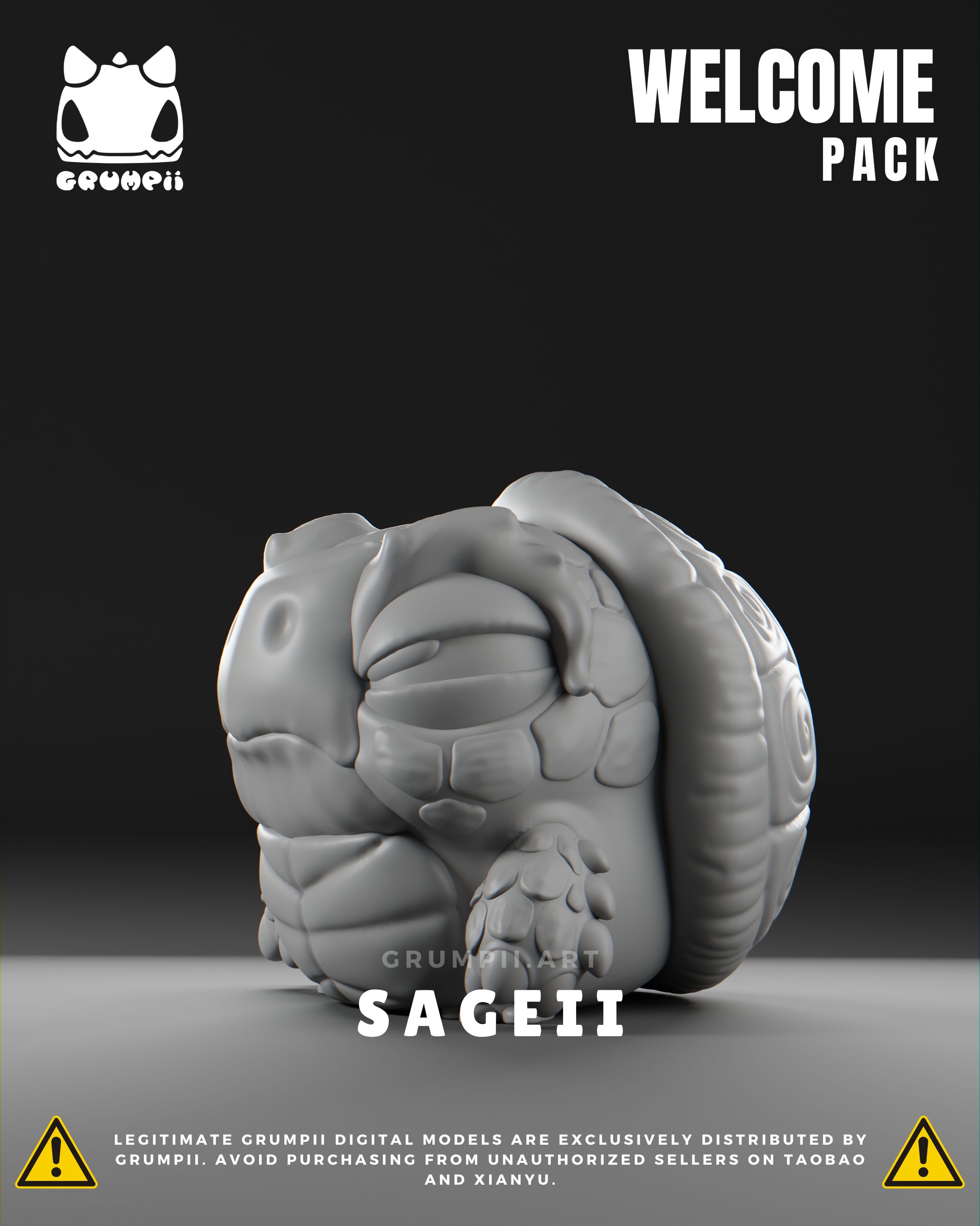 Grumpii 3D Printable Art Toy - Welcome Pack - Sageii STL Model — view 7