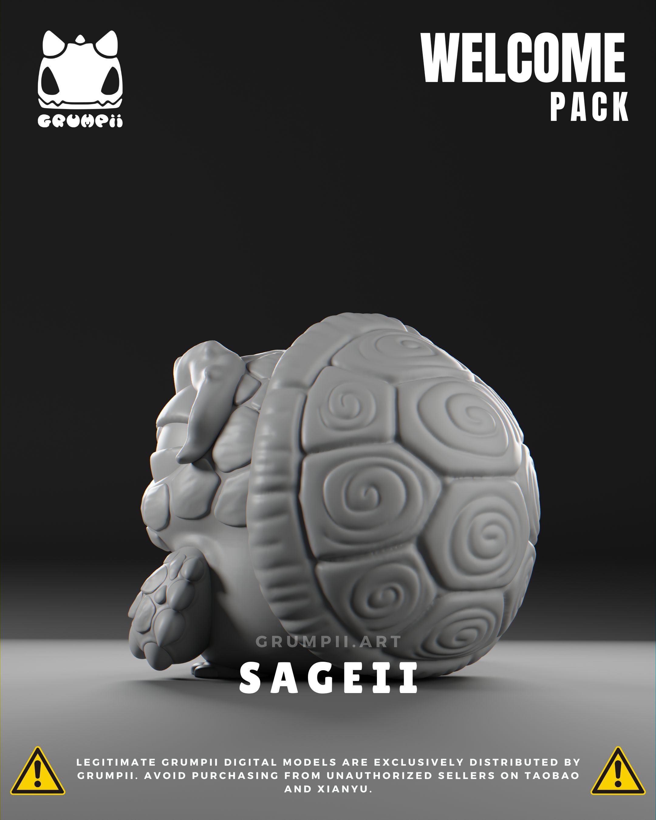 Grumpii 3D Printable Art Toy - Welcome Pack - Sageii STL Model — view 8