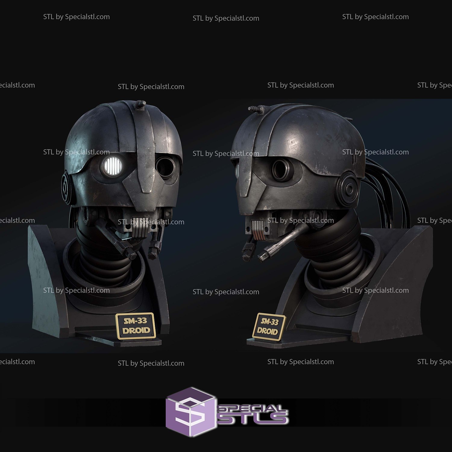 SM33 Droid Bust STL Files 3D Model — view 3