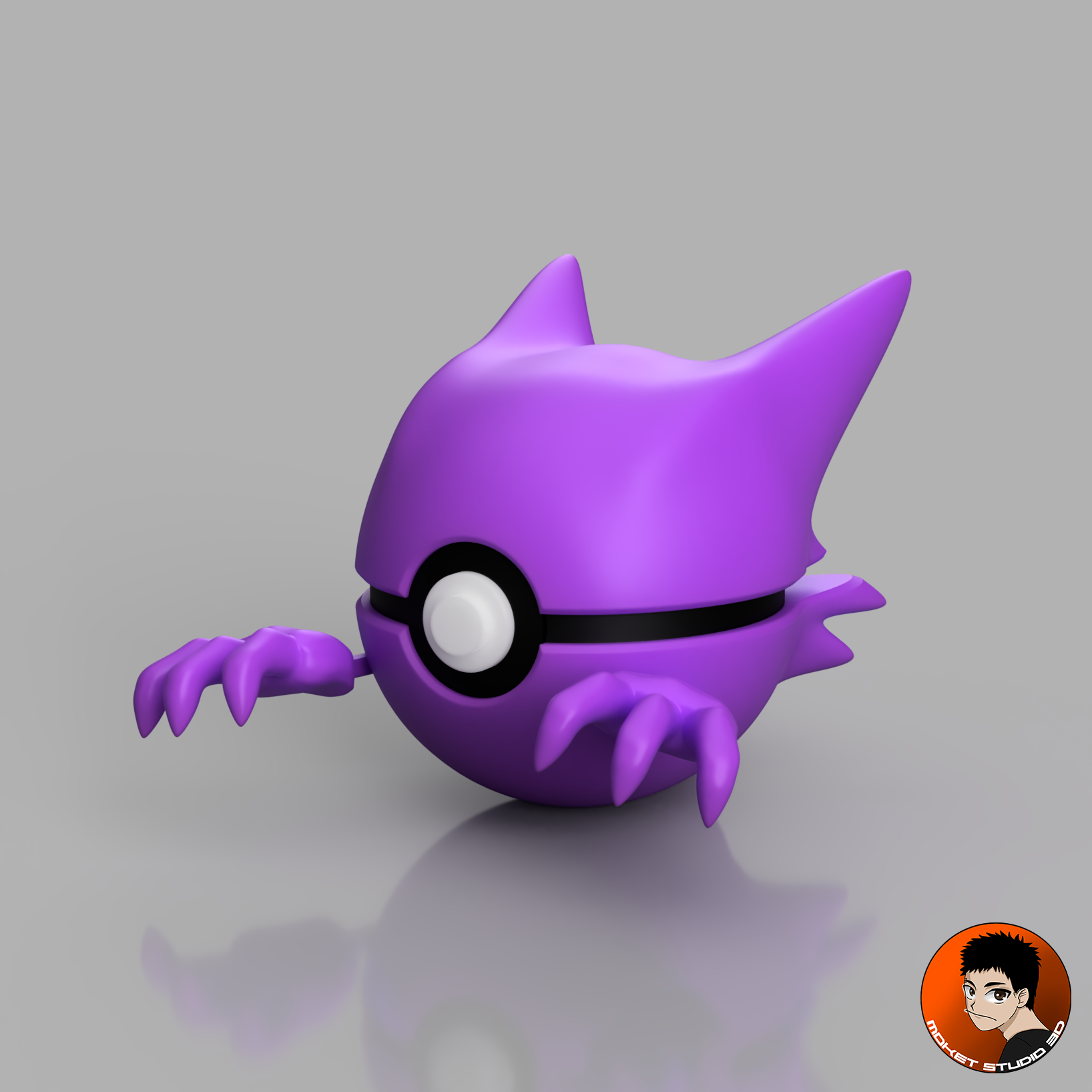 0093 - Haunter Pokeball 3D STL Model — view 2