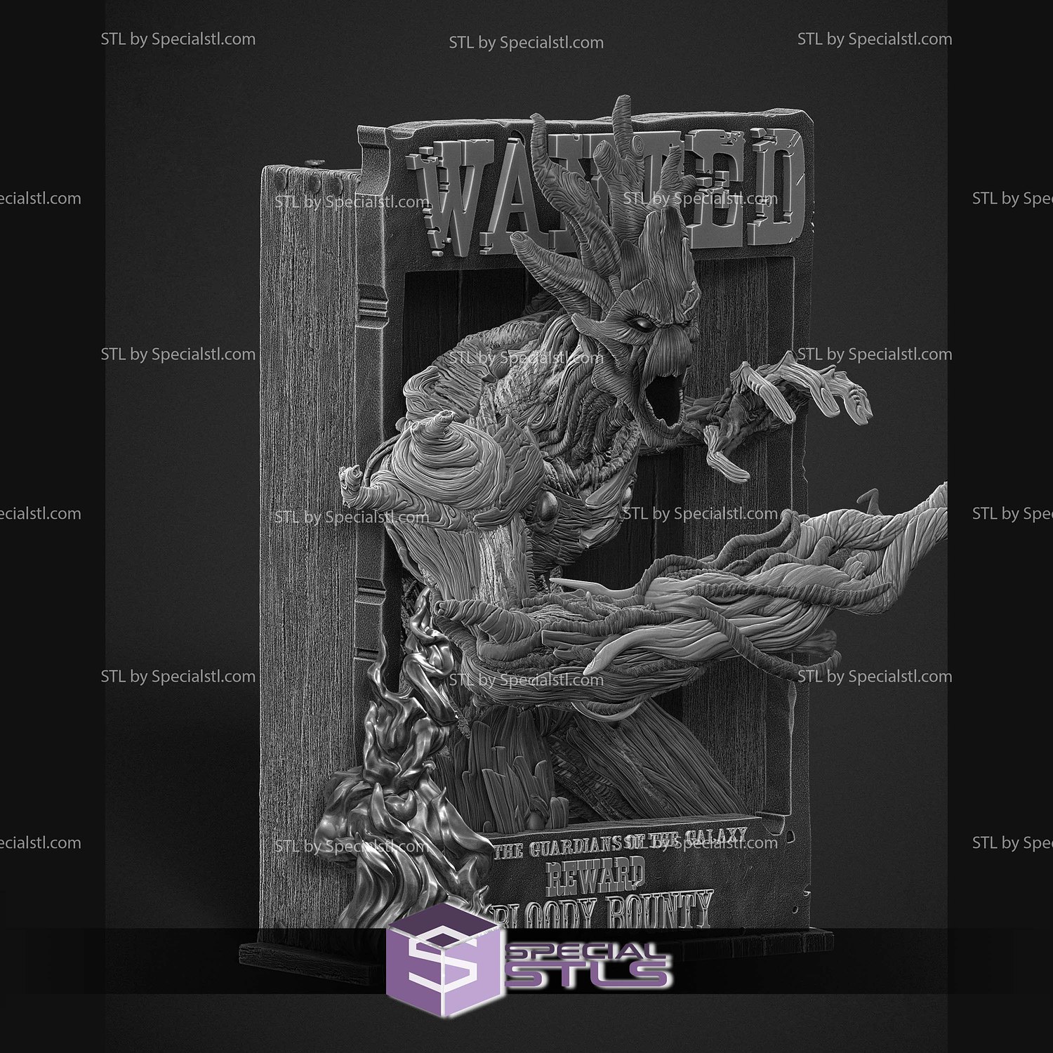 Groot Comic Version Poster Bust Digital STL Files 3D Model — view 2