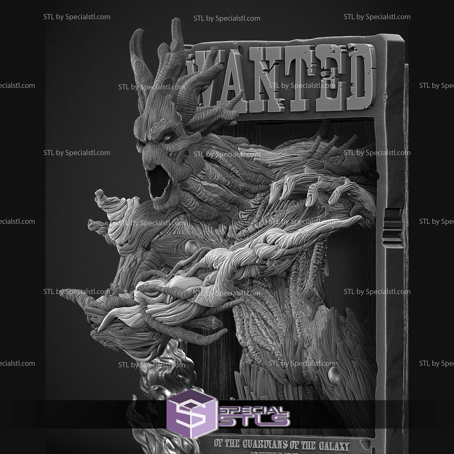 Groot Comic Version Poster Bust Digital STL Files 3D Model — view 3