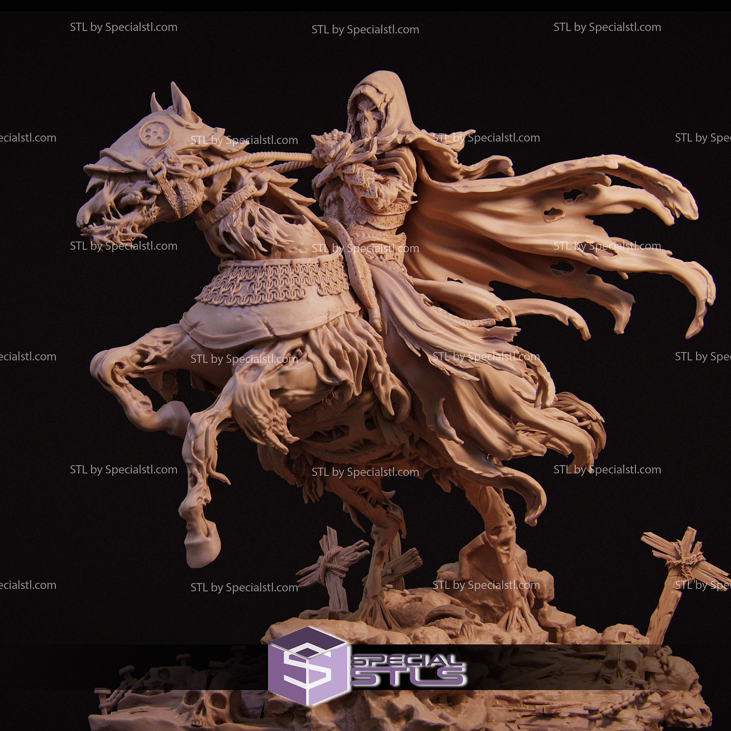 The Four Horseman Death on Horse STL Files 3D Model — view 2