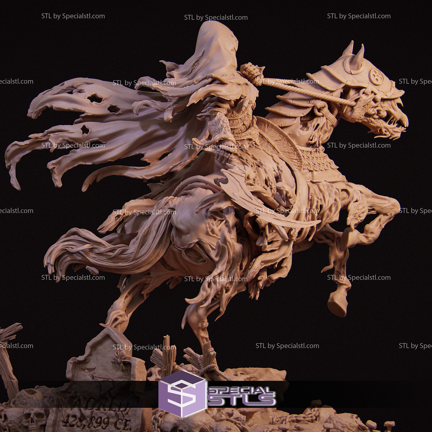 The Four Horseman Death on Horse STL Files 3D Model — view 6