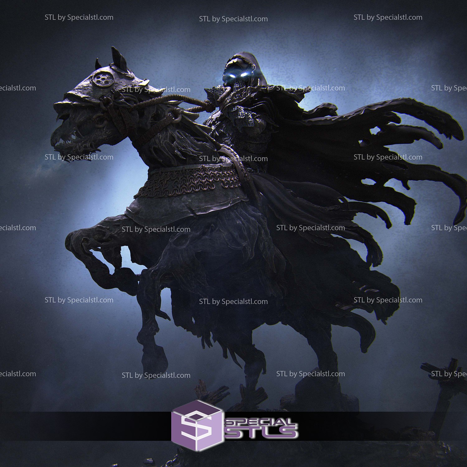 The Four Horseman Death on Horse STL Files 3D Model — view 7
