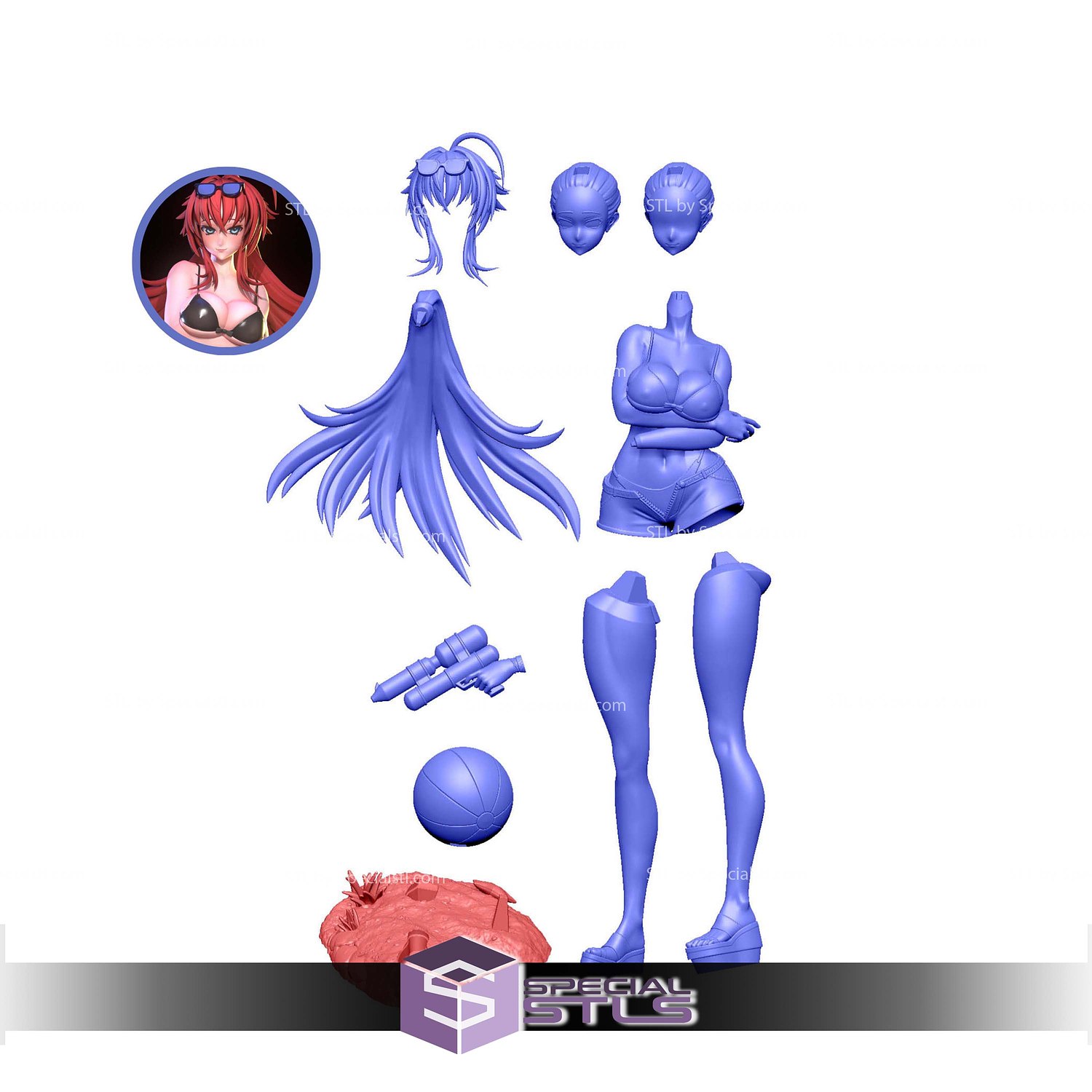 Rias Gremory Swimsuit STL Files 3D Model — view 7