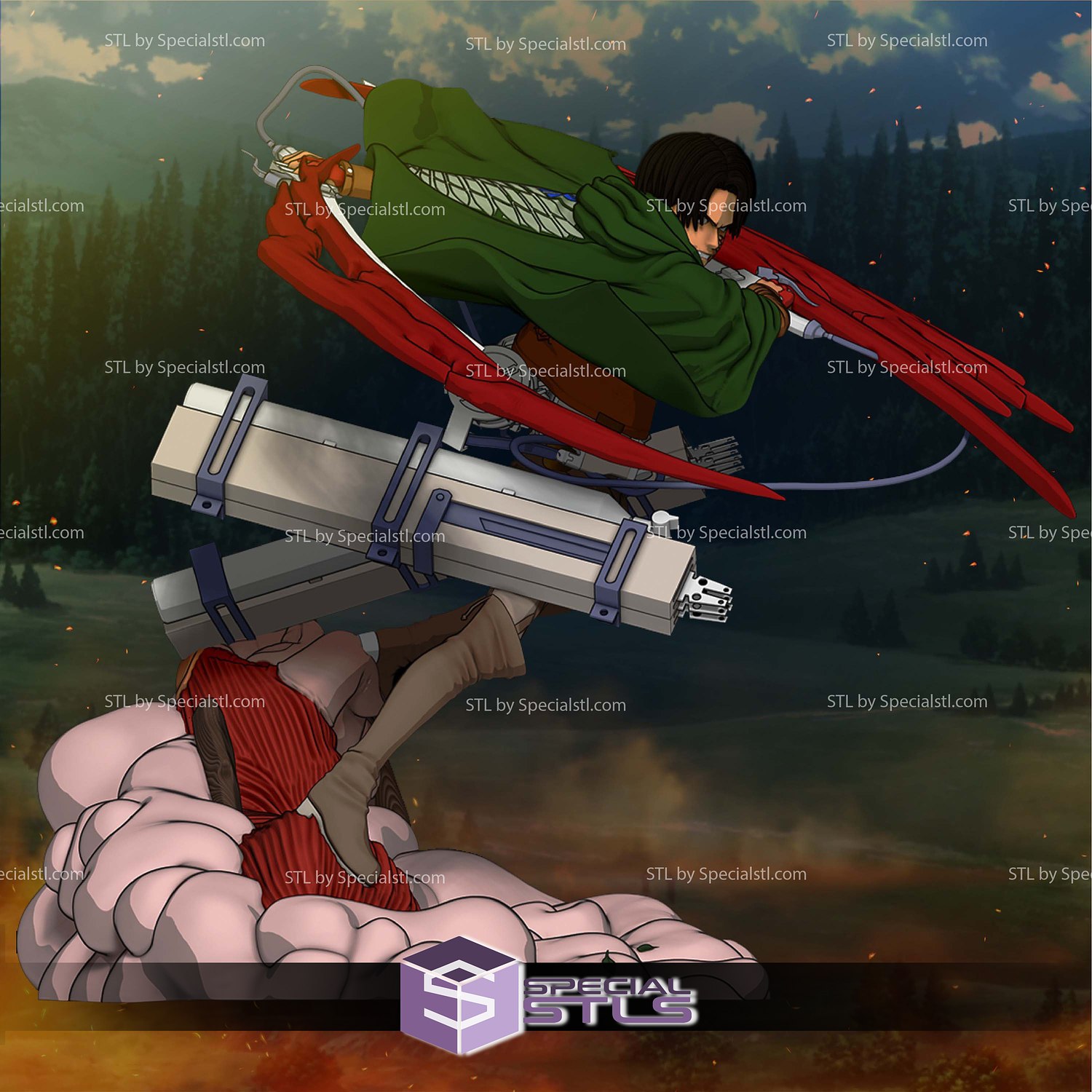 Levi in Battle 3D Printer Files STL Model — view 2