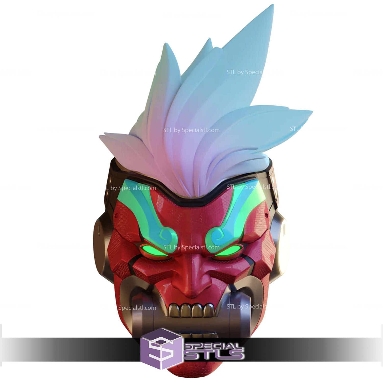 Cosplay STL Files Motorized Overwatch Cyberdemon Genji Helmet 3D Model — view 3