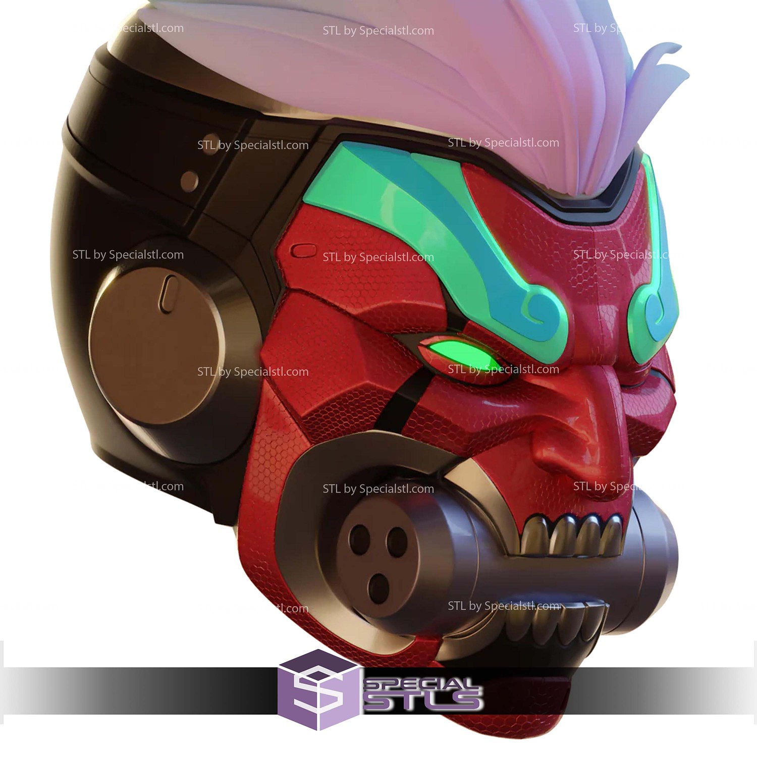 Cosplay STL Files Motorized Overwatch Cyberdemon Genji Helmet 3D Model — view 6