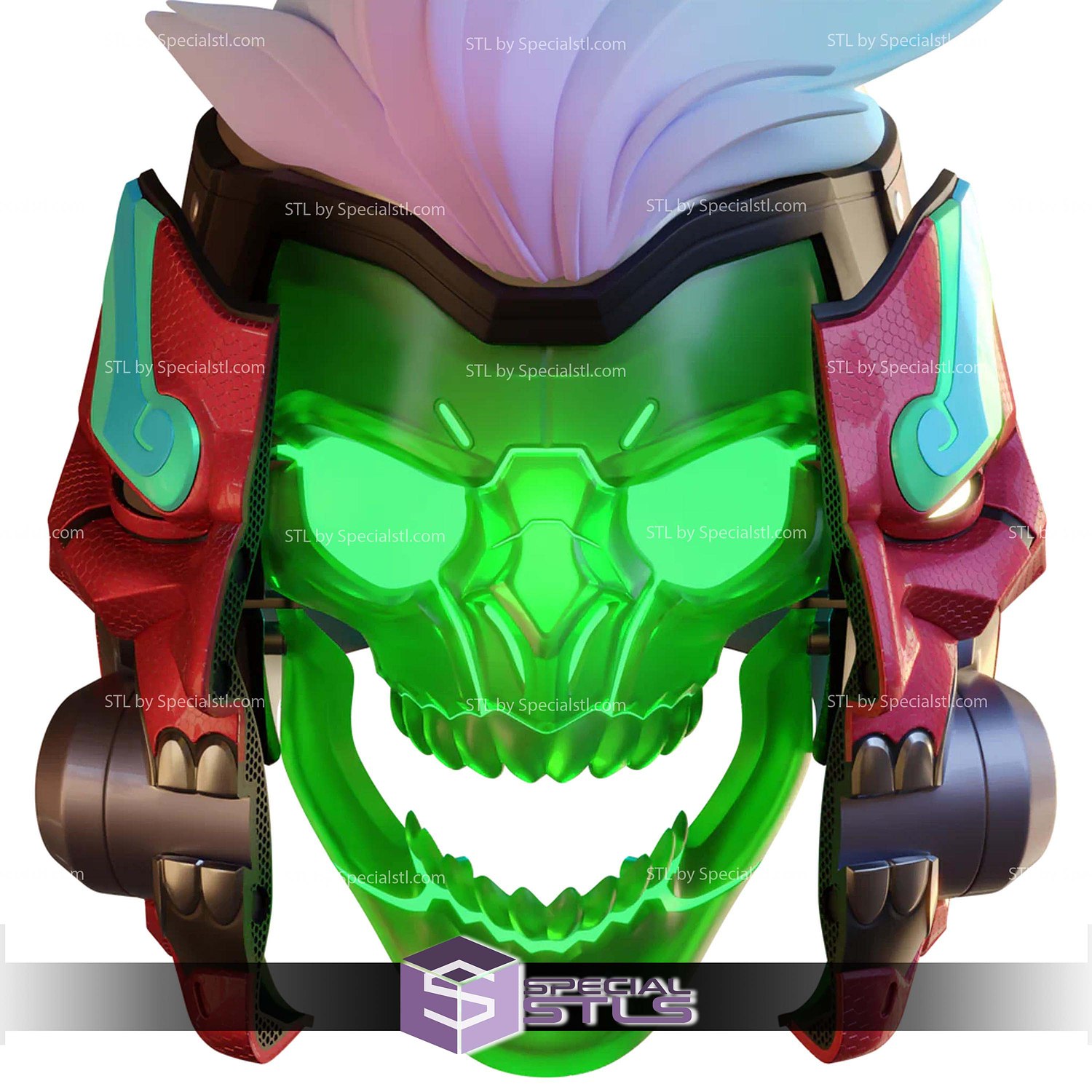 Cosplay STL Files Motorized Overwatch Cyberdemon Genji Helmet 3D Model — view 7