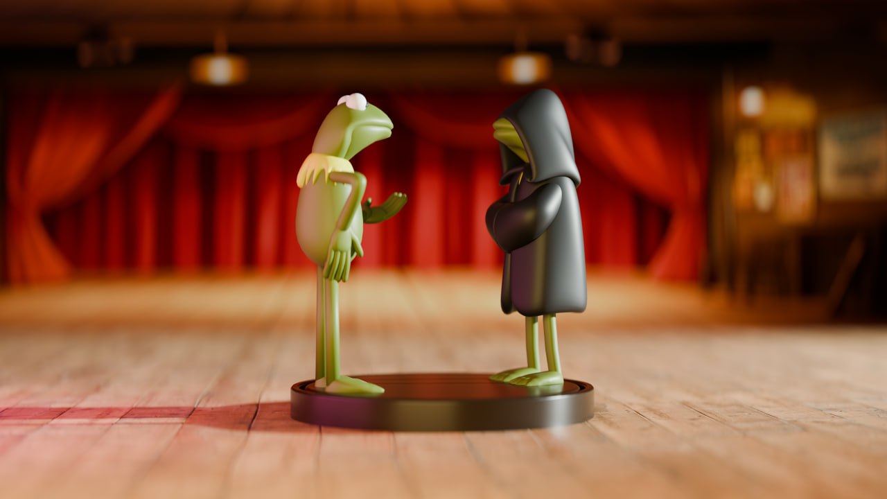 Kermit the Frog vs. Dark Kermit Edition - The Mupper Show Figurine 3D 3MF Model — view 1